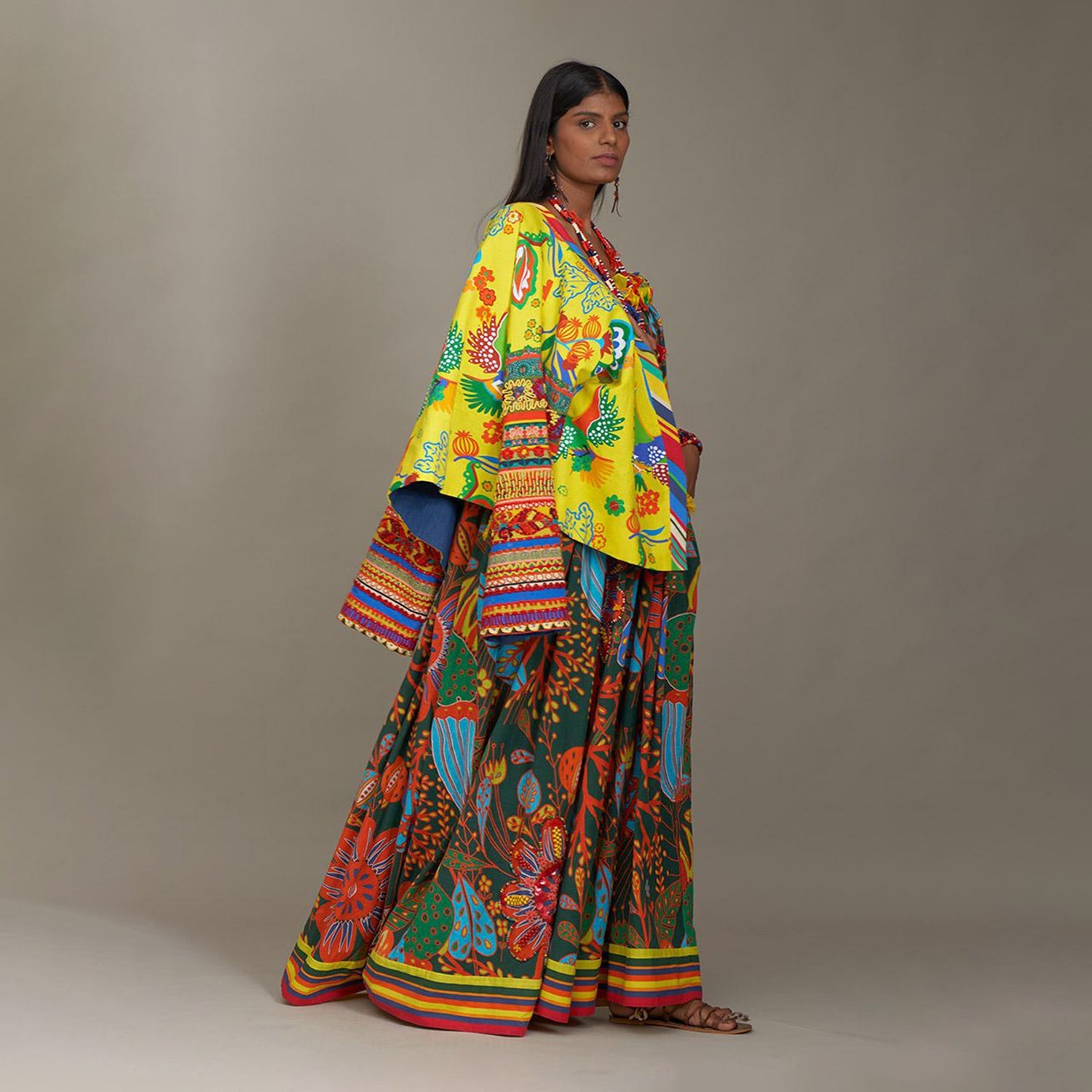 Alyssa Kimono Jacket Bird Family & Jungle Border