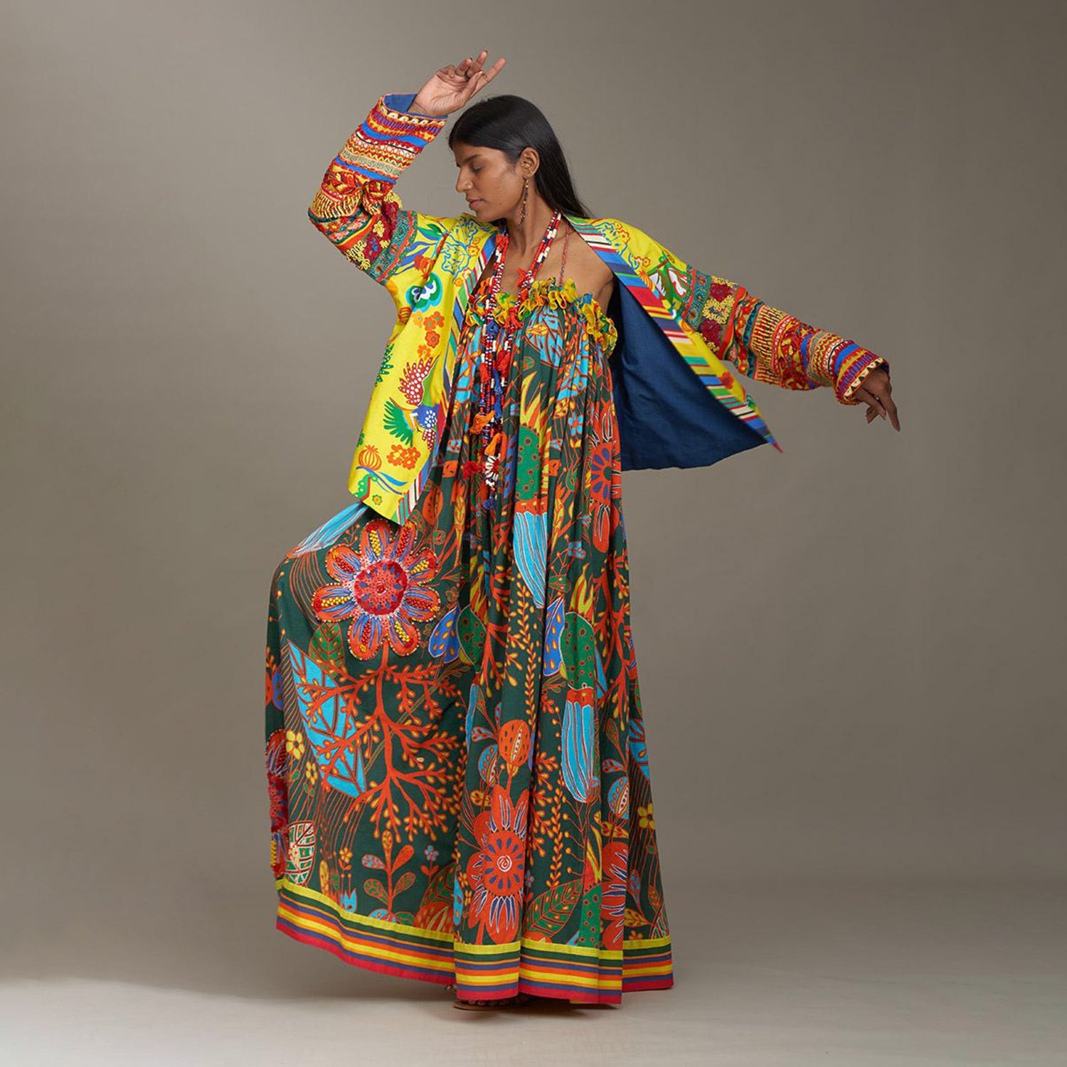 Alyssa Kimono Jacket Bird Family & Jungle Border