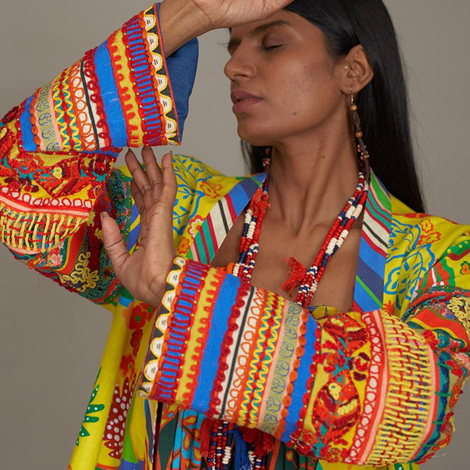 Alyssa Kimono Jacket Bird Family & Jungle Border