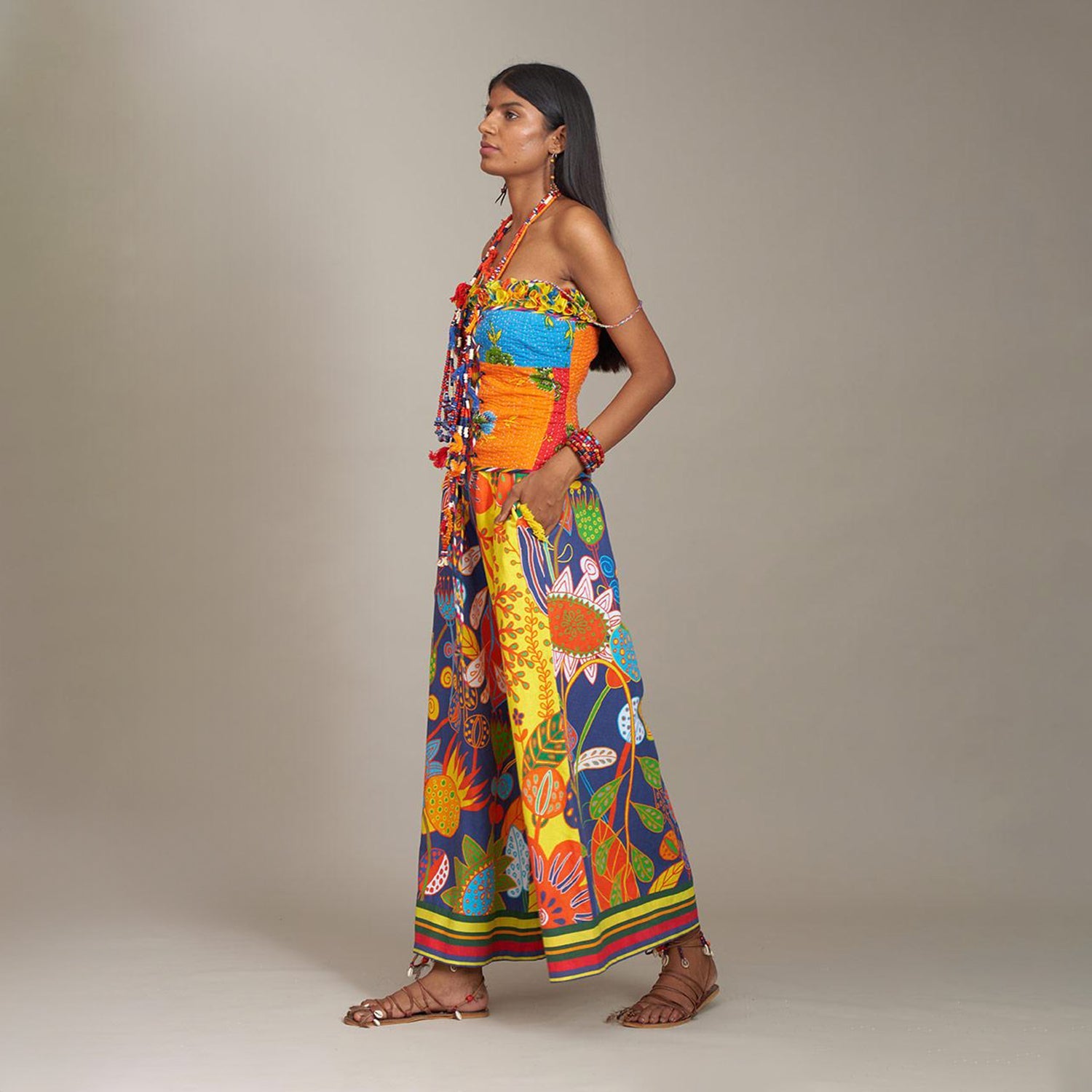 Alyssa Off Shoulder Bustier Jumpsuit Forest Wonderland