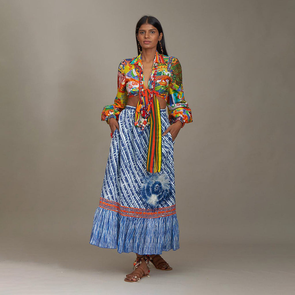 Amina Tie Up Poetess Blouse Jungle Trail Patchwork