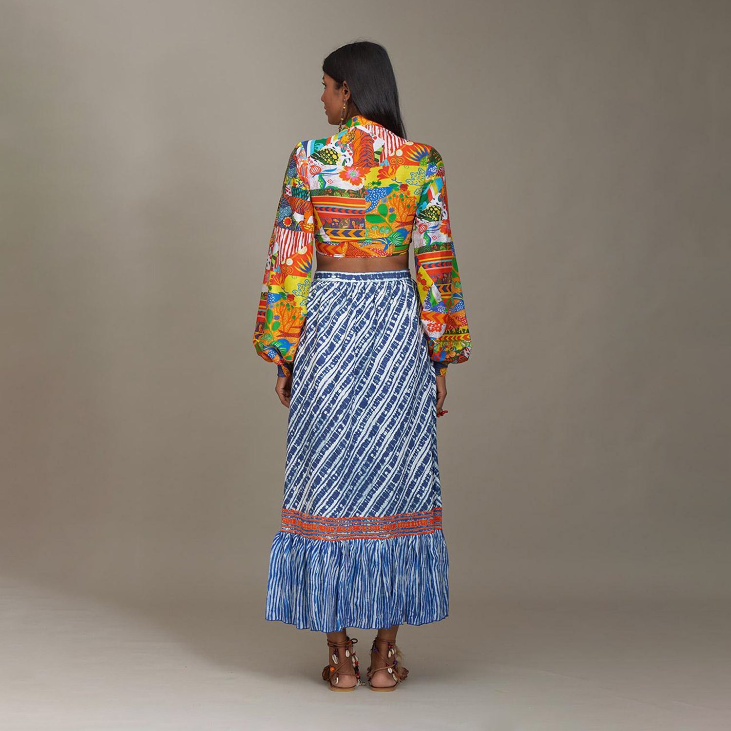 Amina Tie Up Poetess Blouse Jungle Trail Patchwork