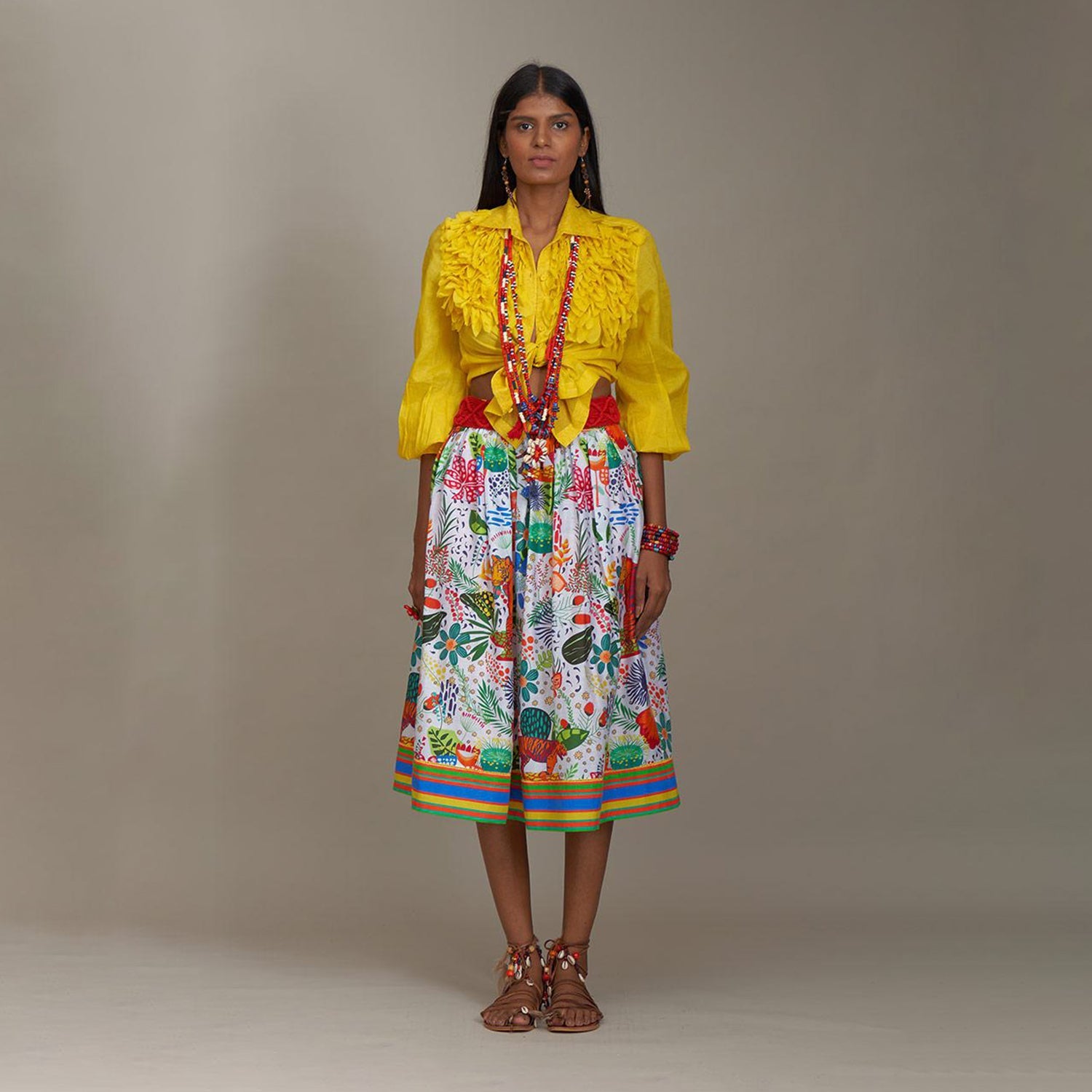 Andrea Gathered Short Skirt Jungle Trail Print