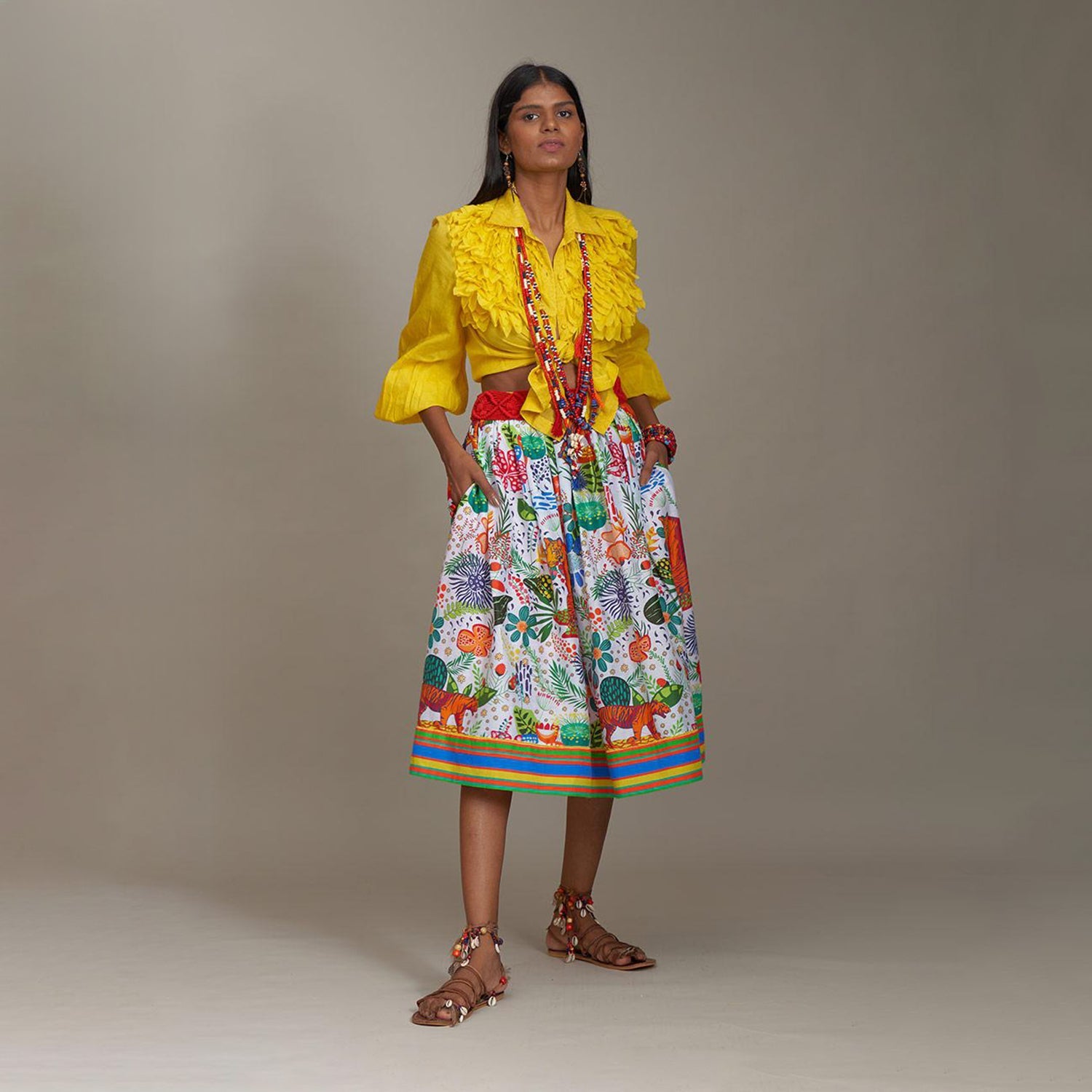 Andrea Gathered Short Skirt Jungle Trail Print