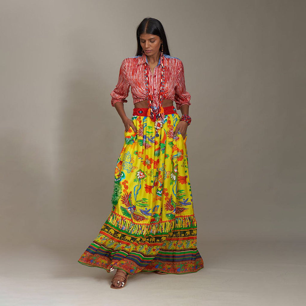 Arya Tiered Maxi Skirt Bird Family