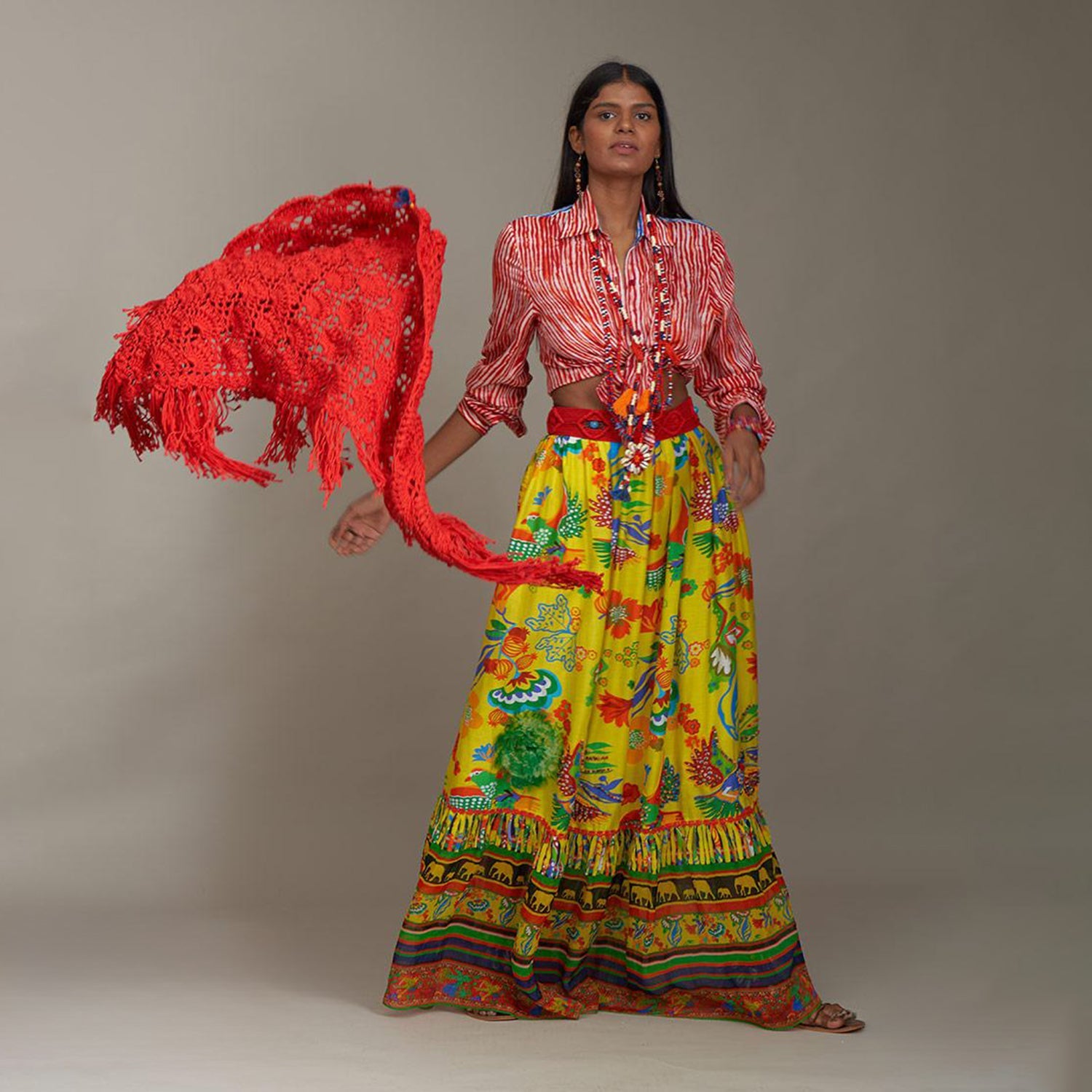 Arya Tiered Maxi Skirt Bird Family