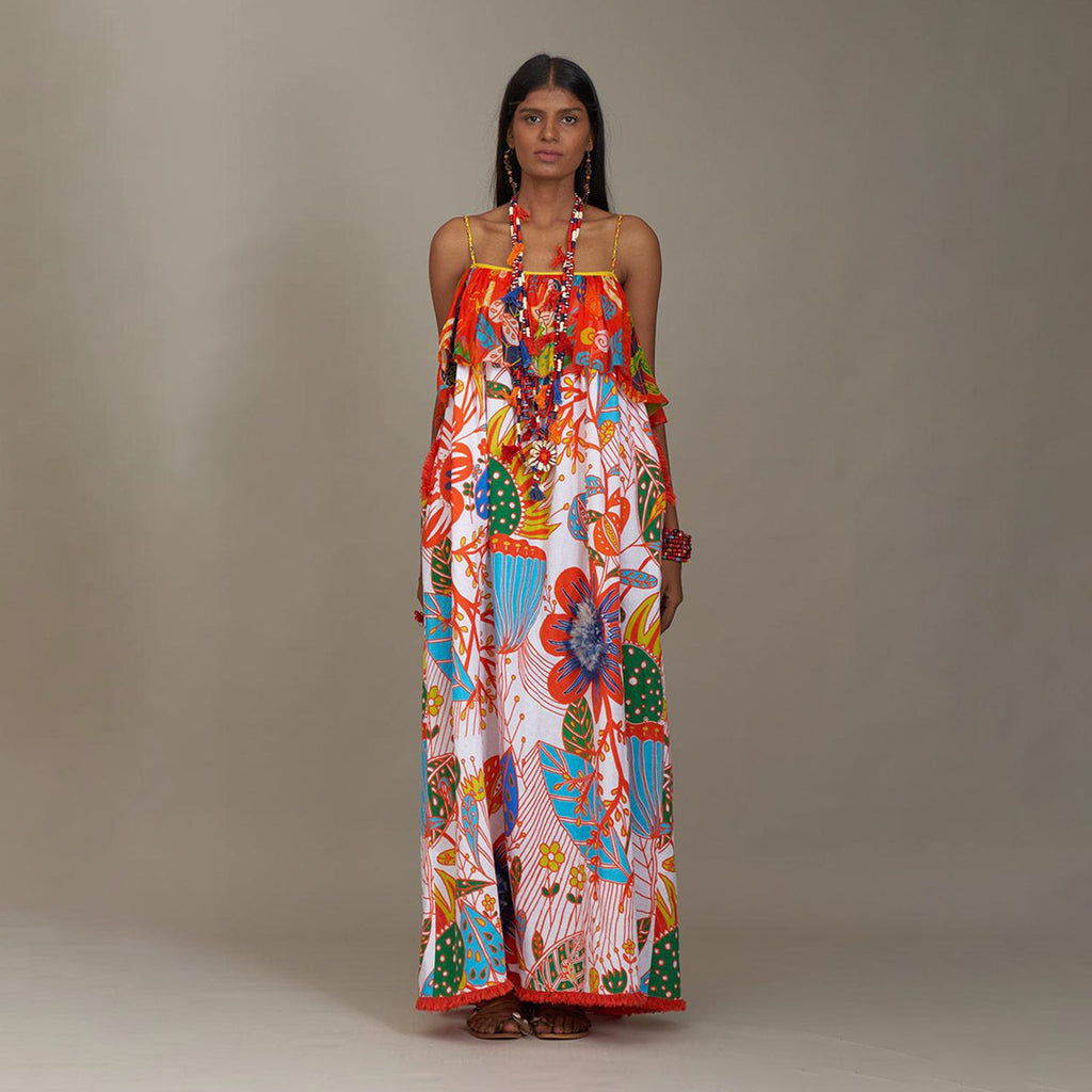 Athena Spagetti Tent Dress White Forest Wonderland