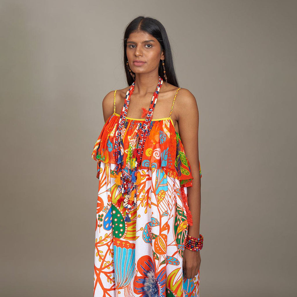 Athena Spagetti Tent Dress White Forest Wonderland