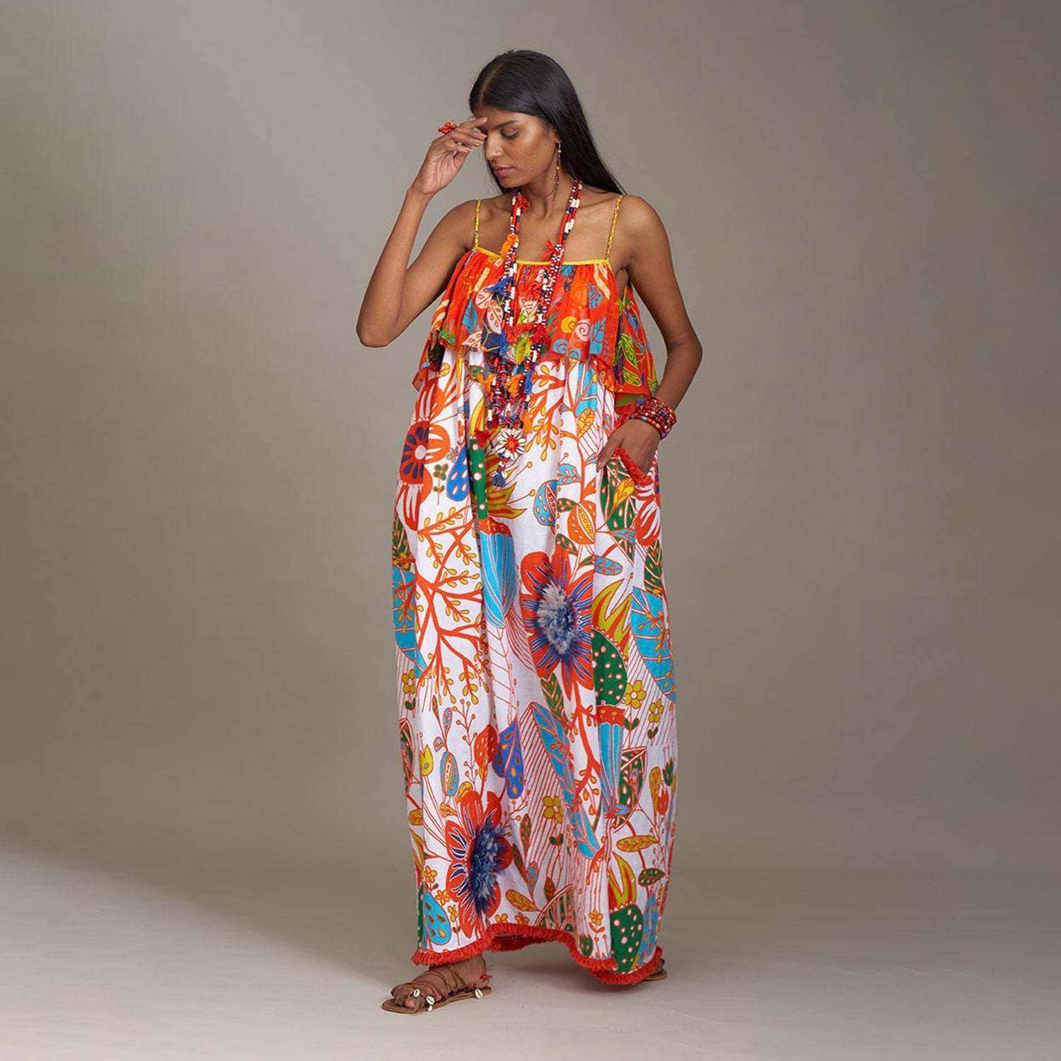 Athena Spagetti Tent Dress White Forest Wonderland