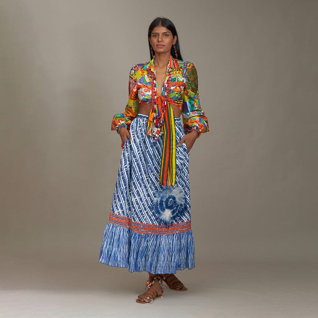 Bailey Midi Tiered Skirt Shibori Borders