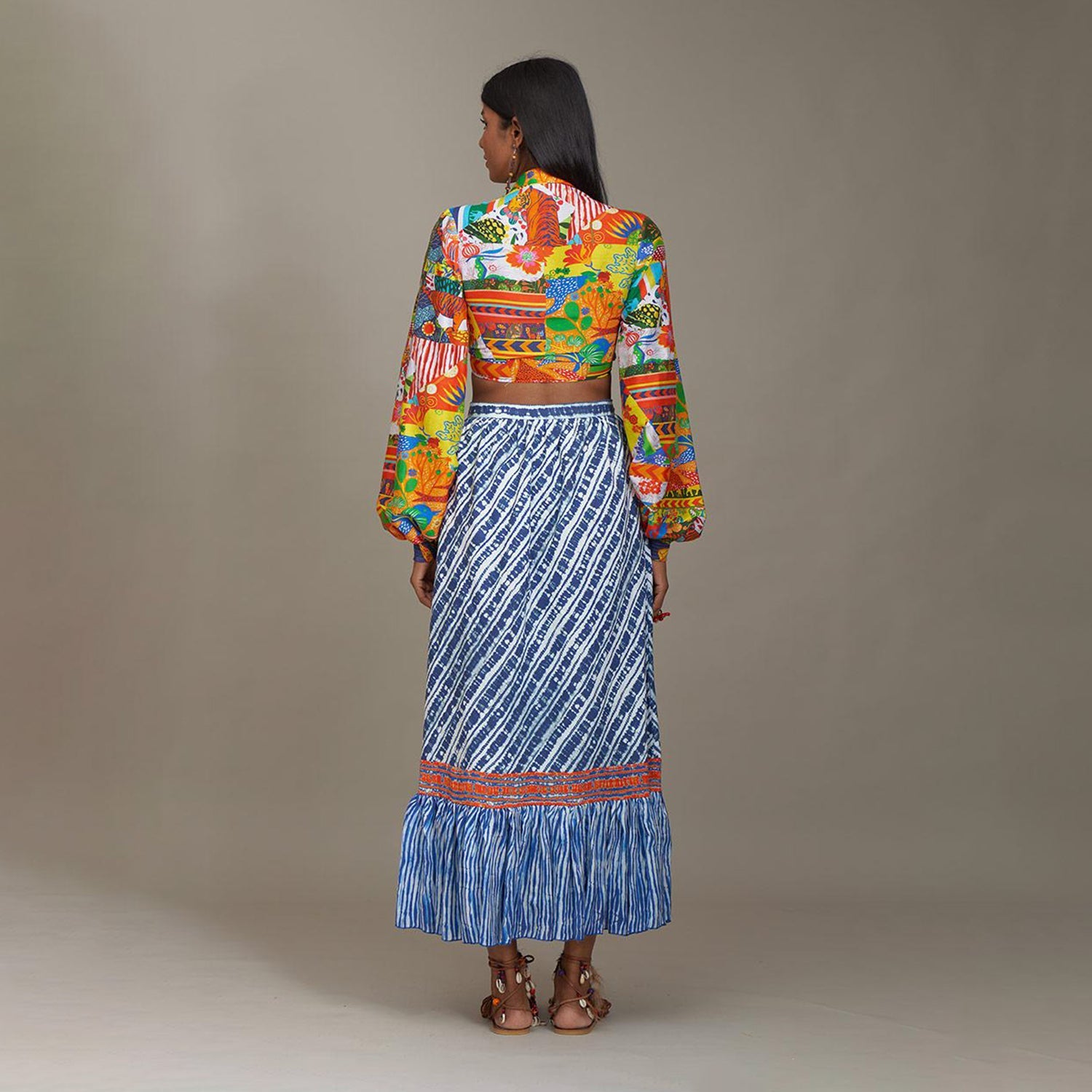 Bailey Midi Tiered Skirt Shibori Borders