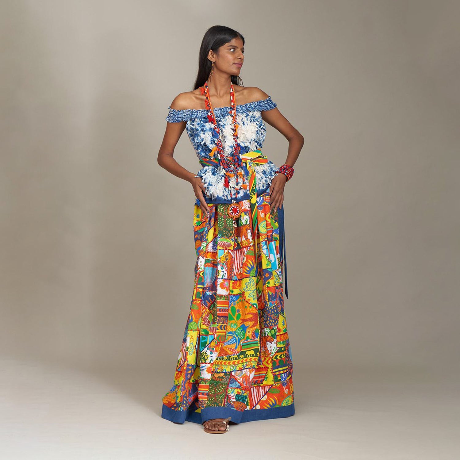 Leia Off Shoulder Shibori Leaf Gilet