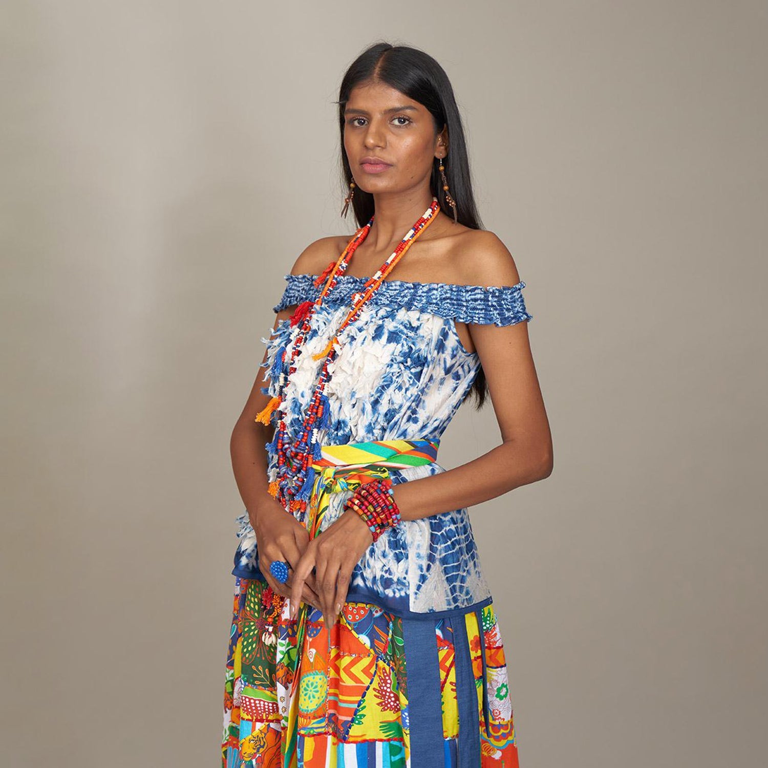 Leia Off Shoulder Shibori Leaf Gilet