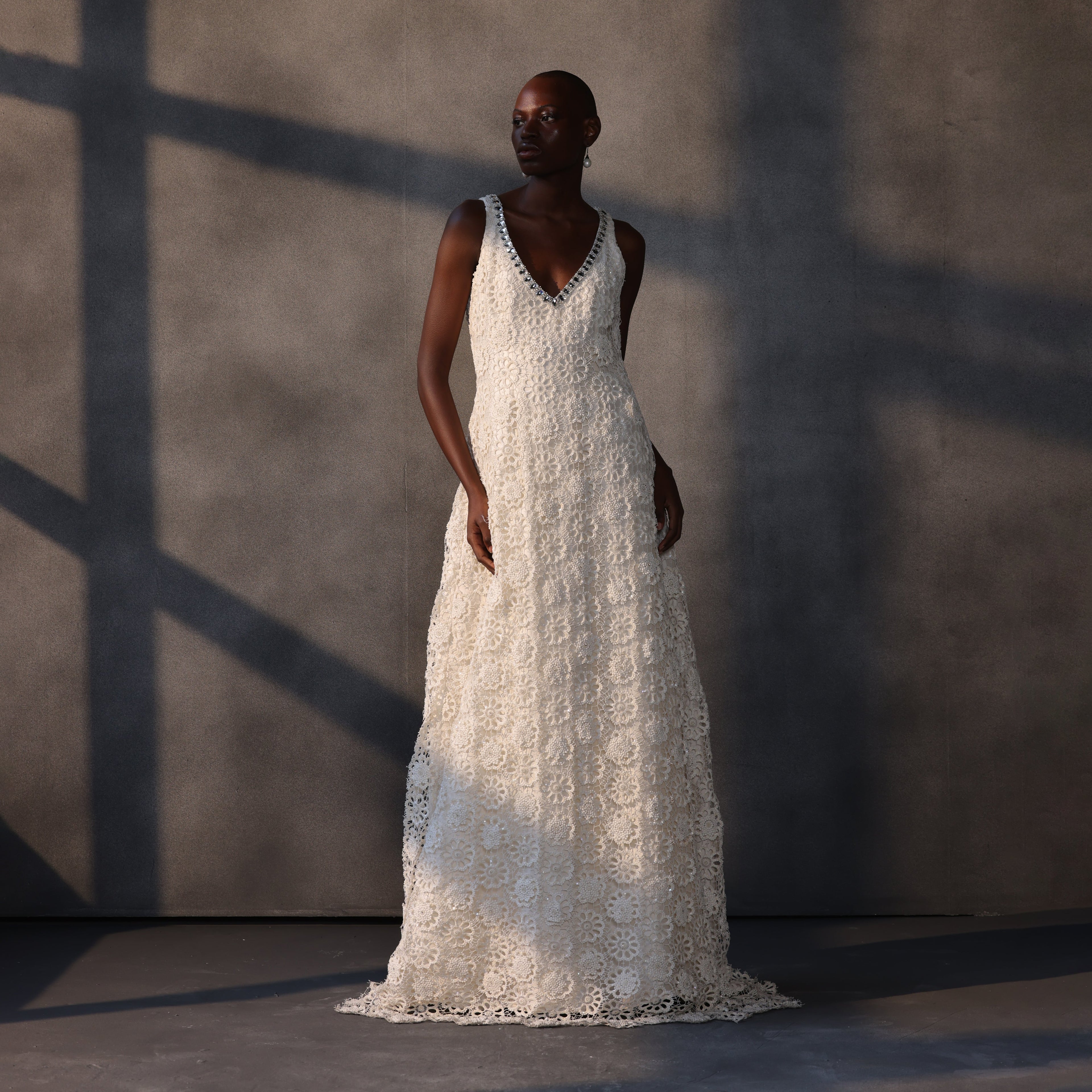 Ethereal Whispers – Guipure Cutwork Lace Gown
