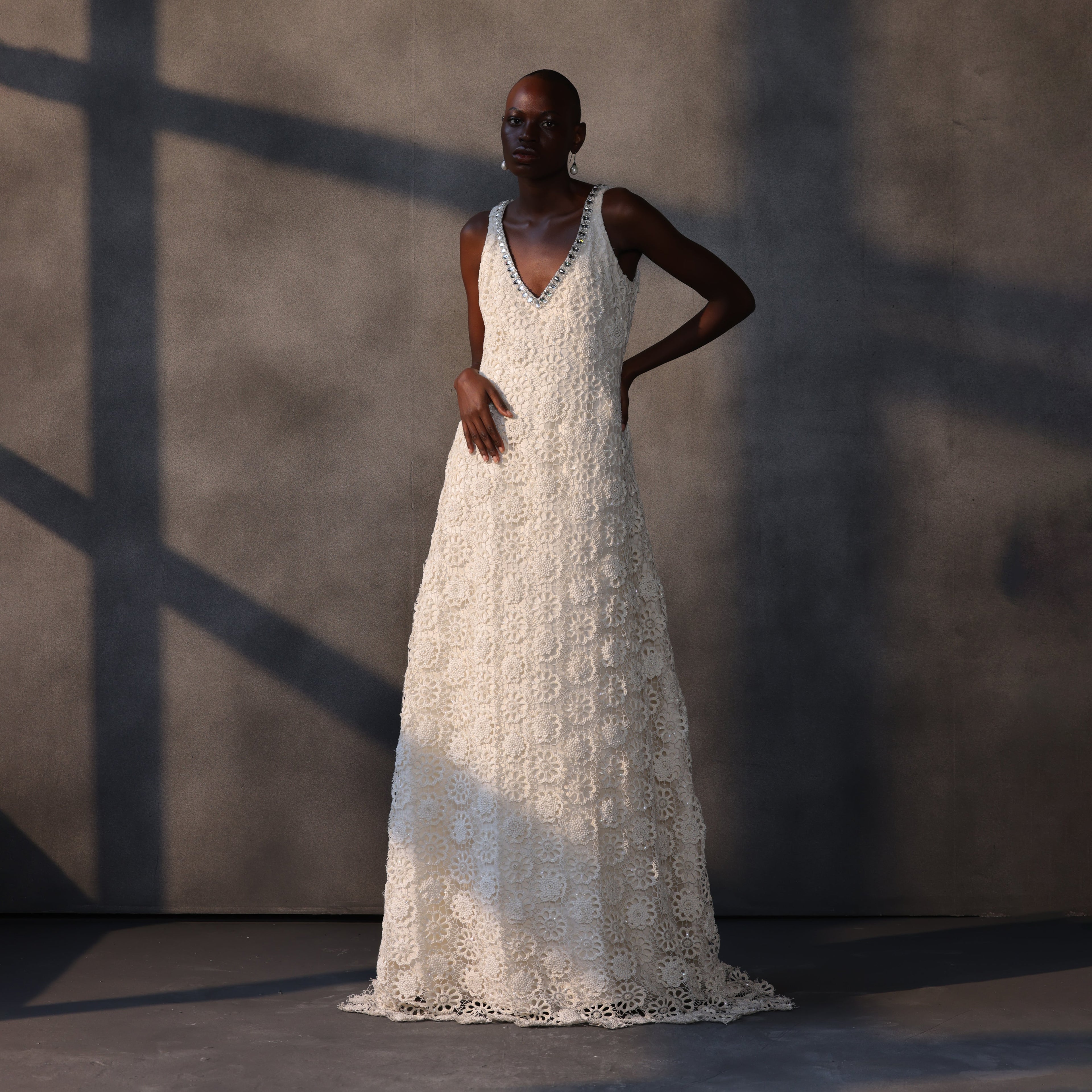Ethereal Whispers – Guipure Cutwork Lace Gown