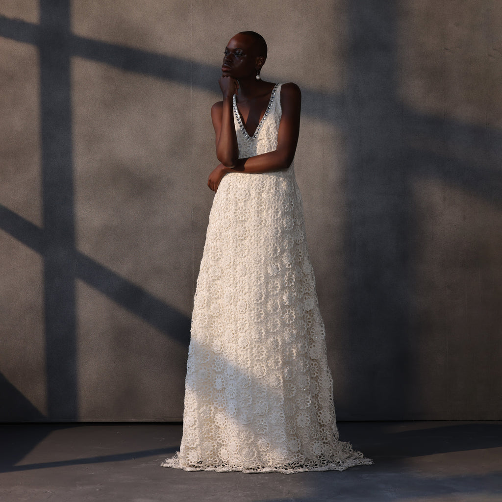 Ethereal Whispers – Guipure Cutwork Lace Gown