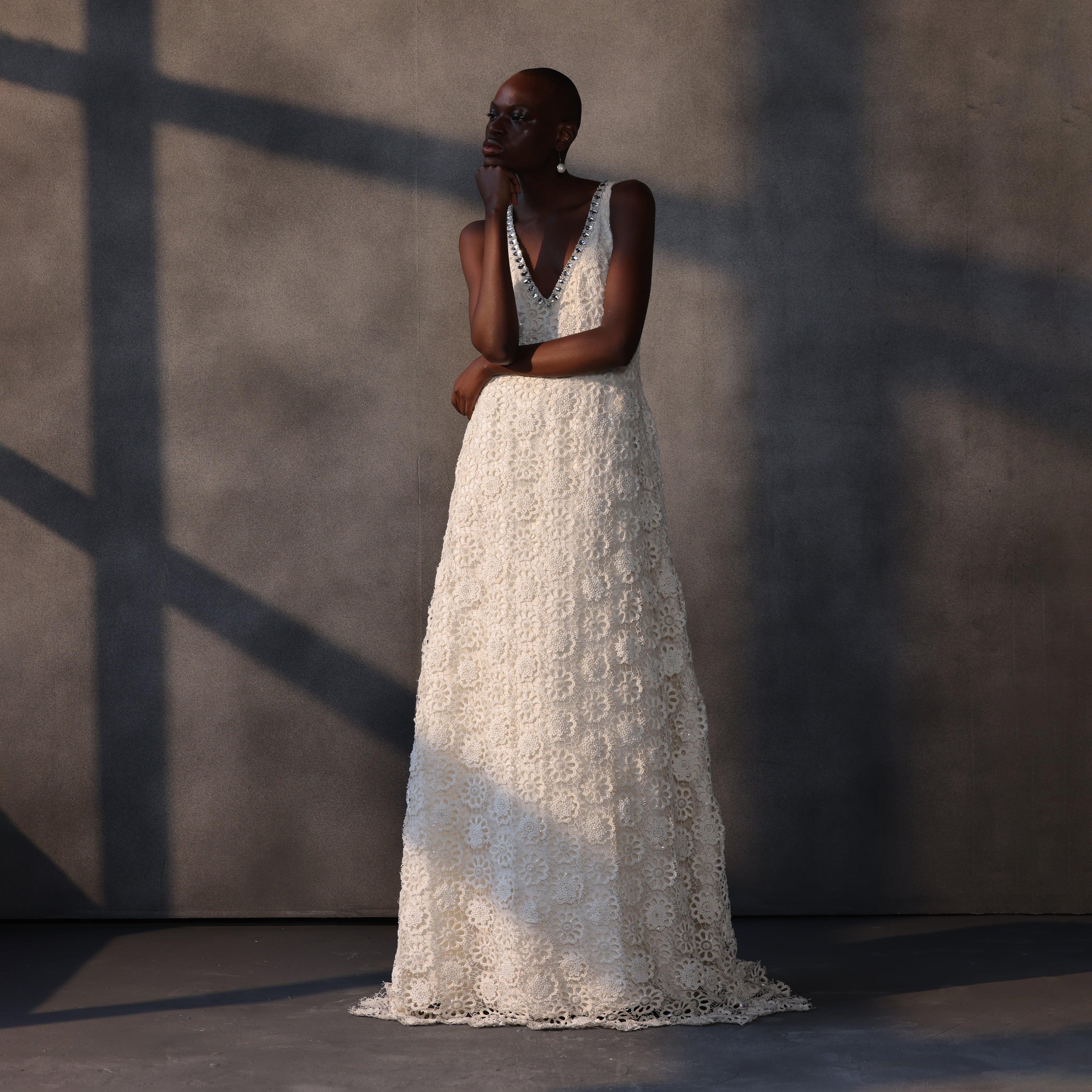 Ethereal Whispers – Guipure Cutwork Lace Gown