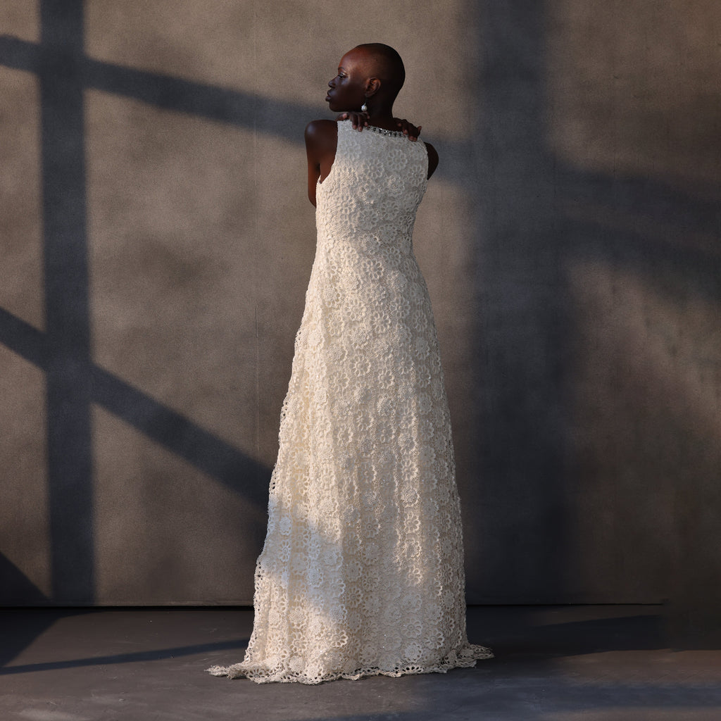 Ethereal Whispers – Guipure Cutwork Lace Gown