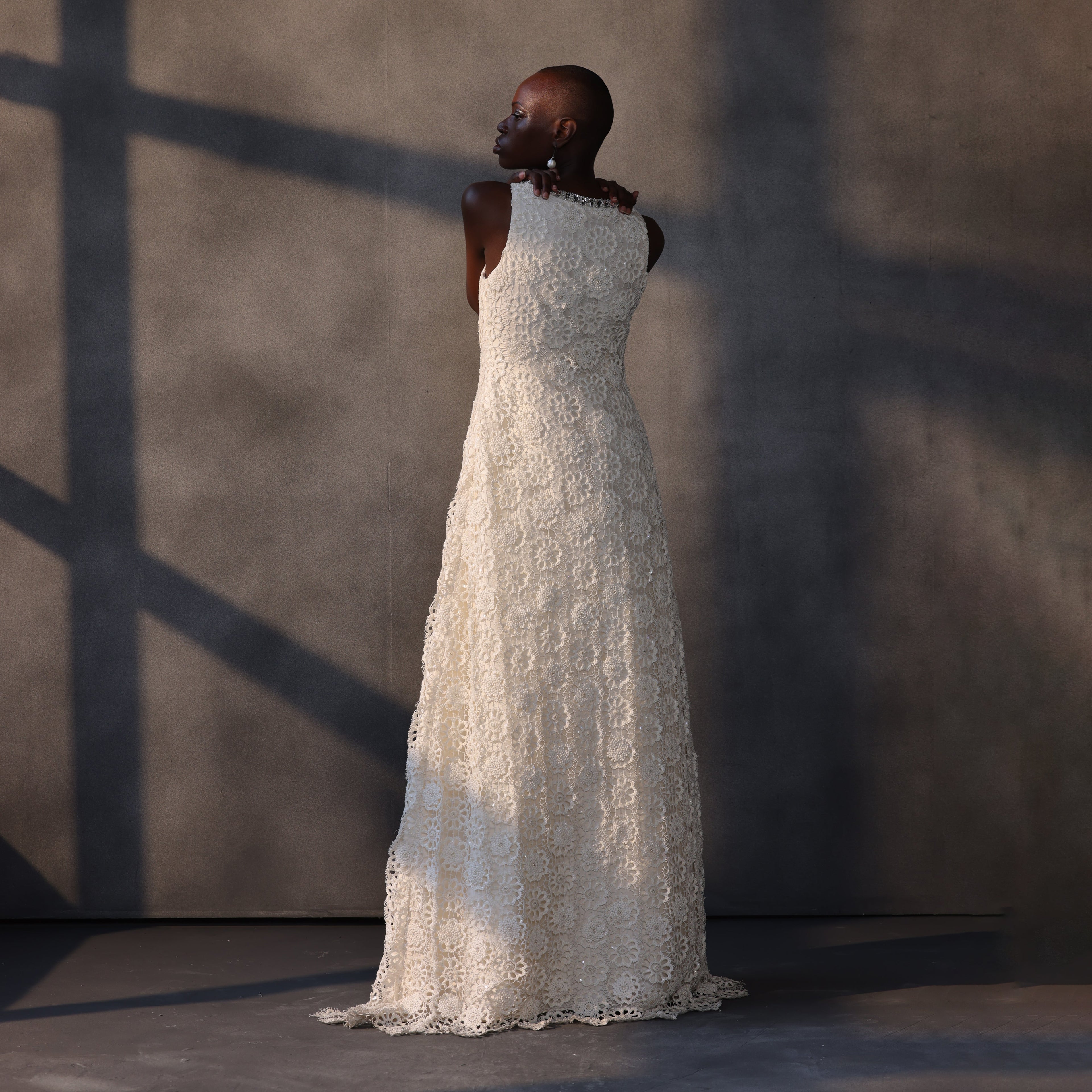 Ethereal Whispers – Guipure Cutwork Lace Gown