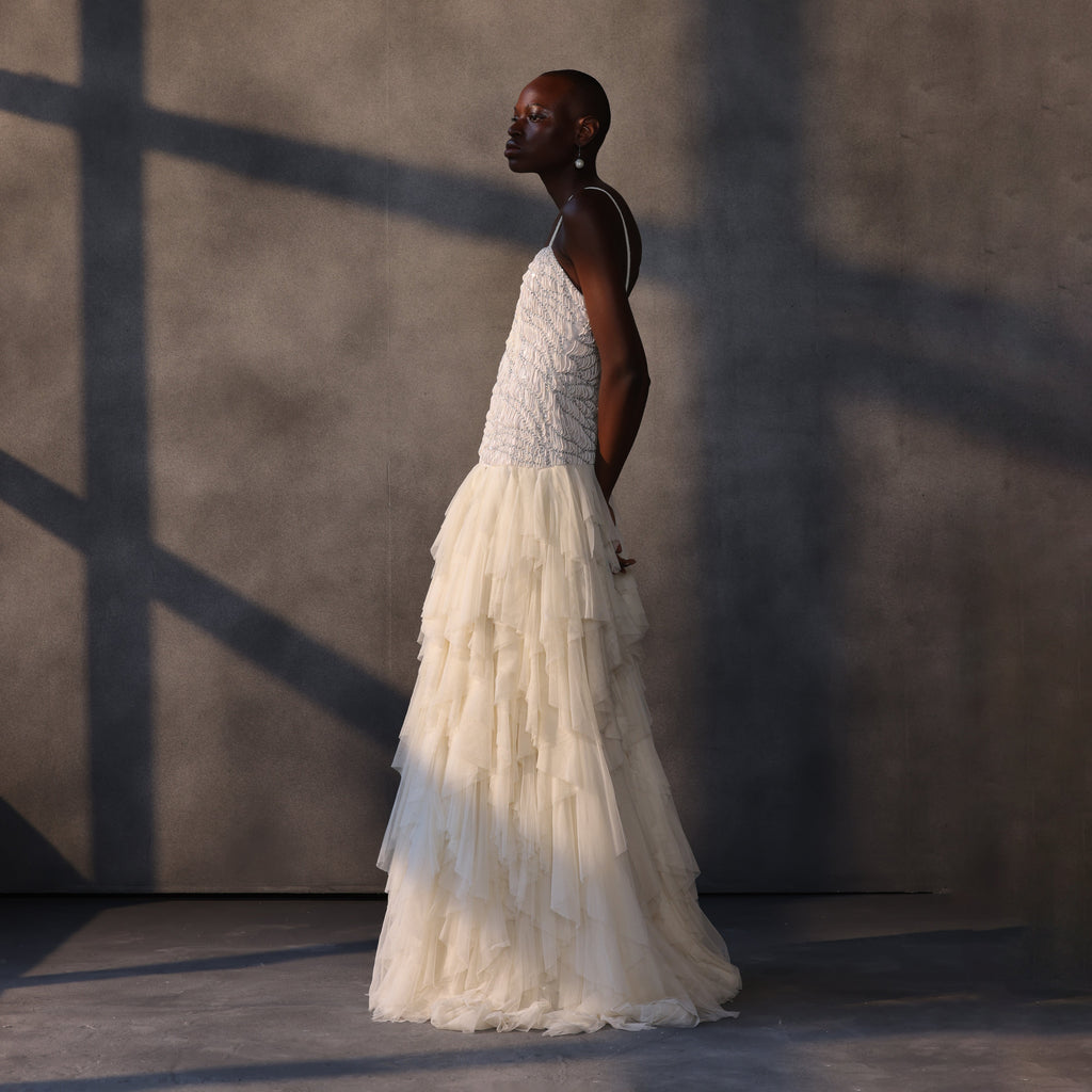 Moonbeam Mirage – Layered Tulle Corset Gown
