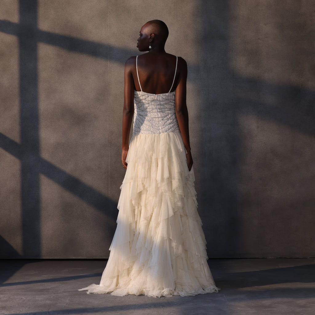 Moonbeam Mirage – Layered Tulle Corset Gown