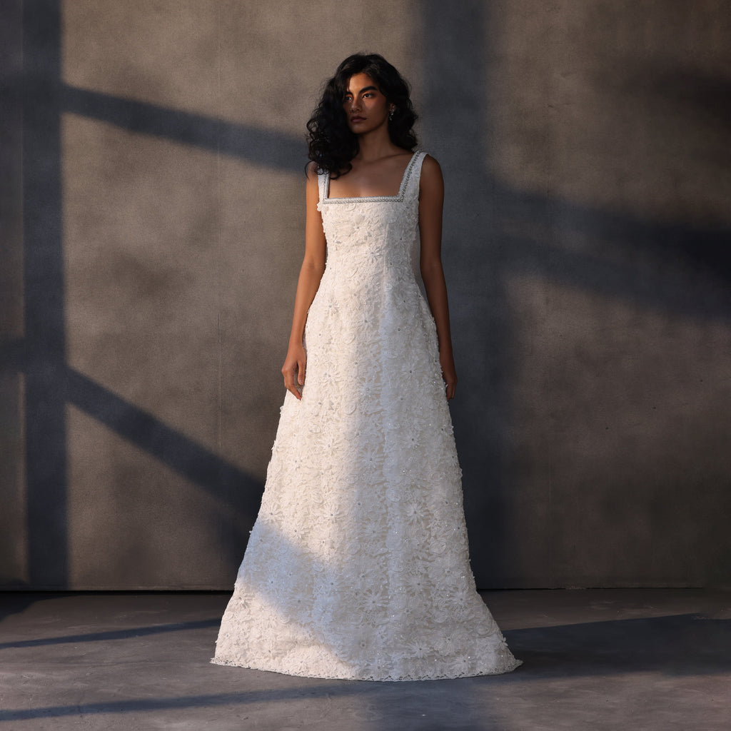 Seraphic Bloom – Appliqué Lace Gown