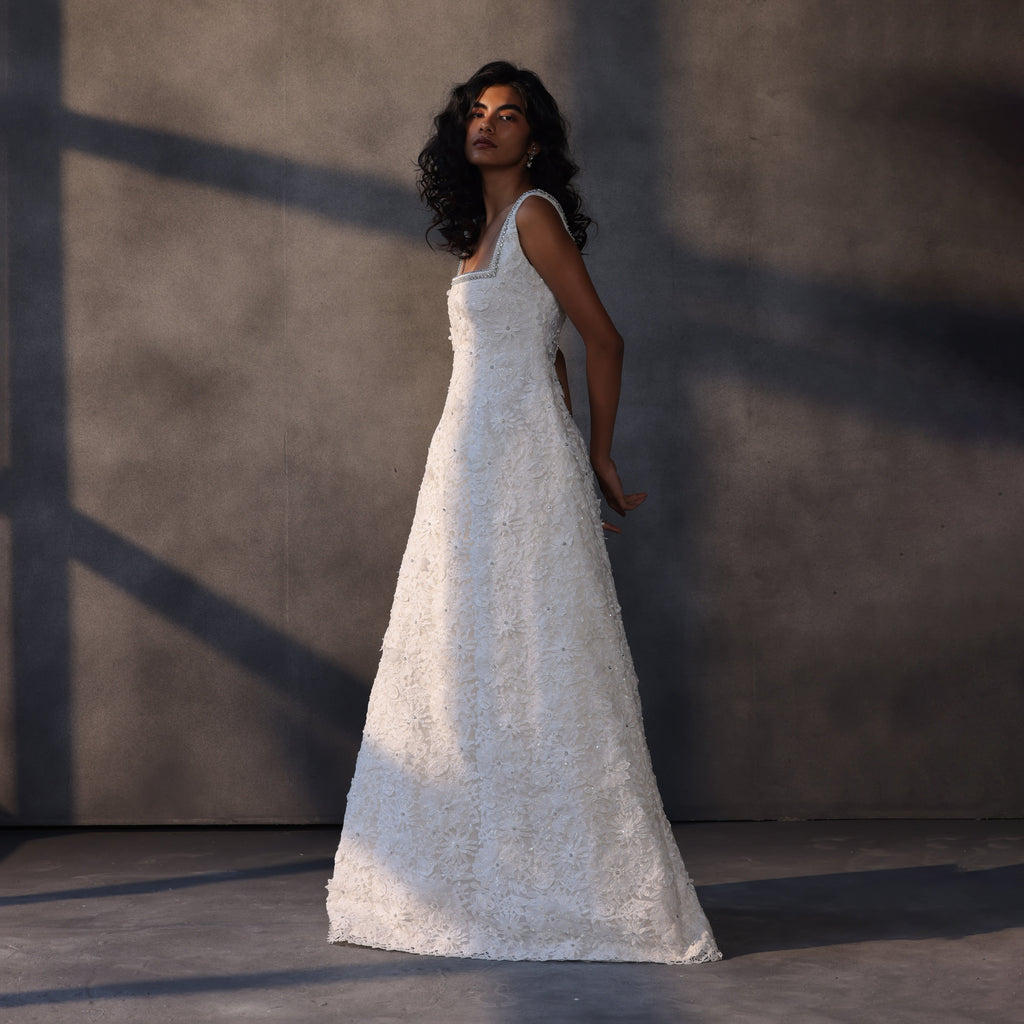 Seraphic Bloom – Appliqué Lace Gown
