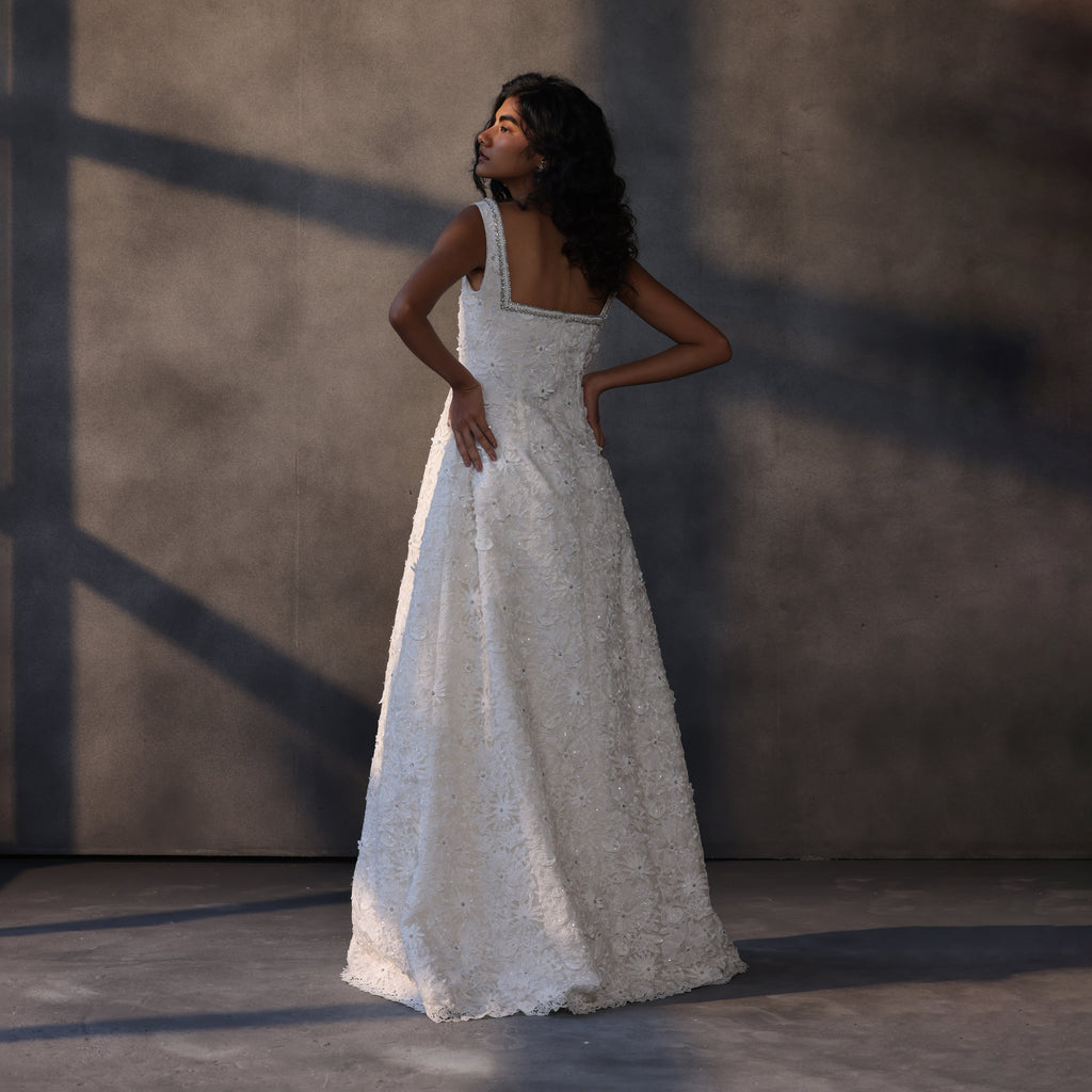 Seraphic Bloom – Appliqué Lace Gown