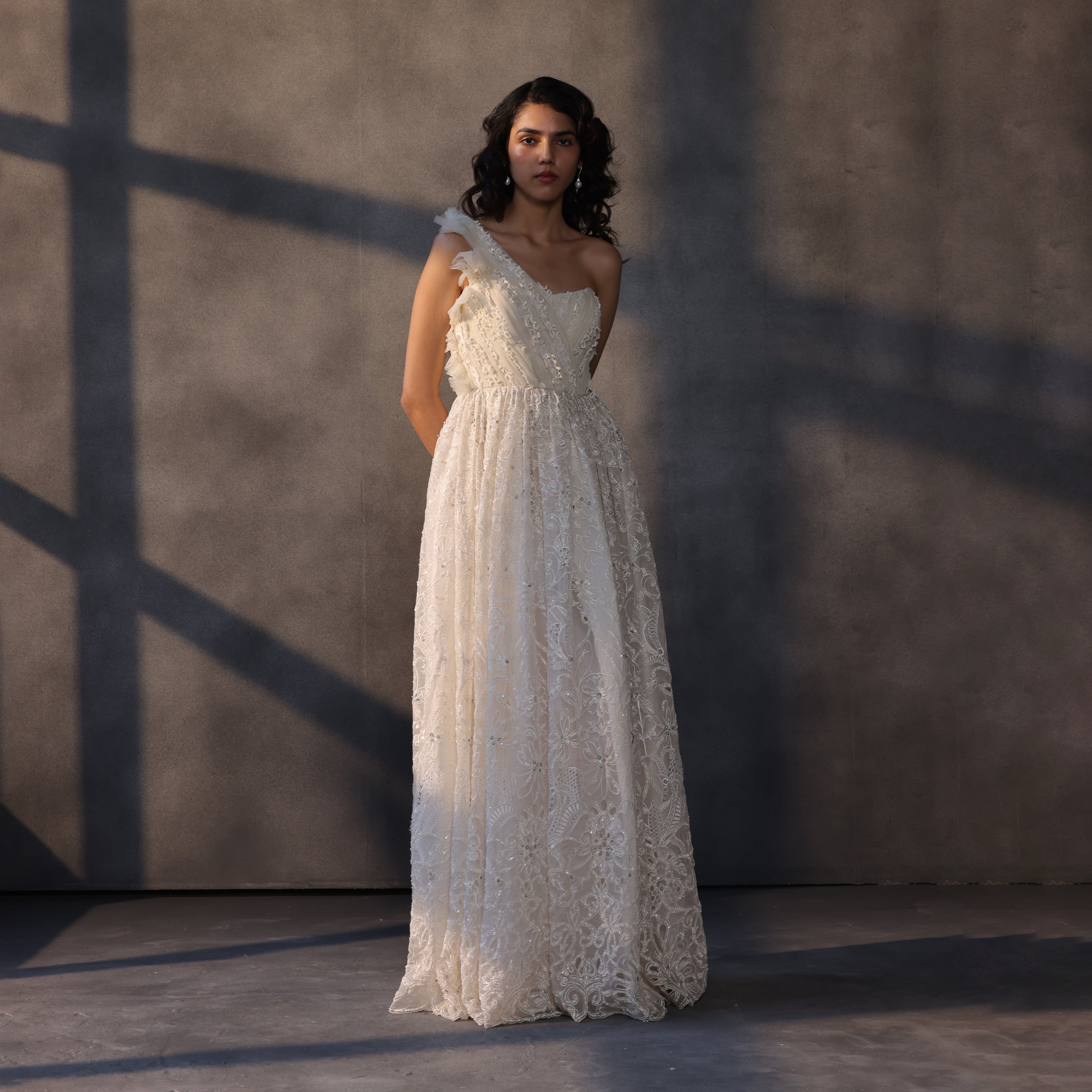 Ivory Cascade Layered Organza Corset Gown Payal Jain Ivory Cascade Layered Organza Corset Gown Payal Jain