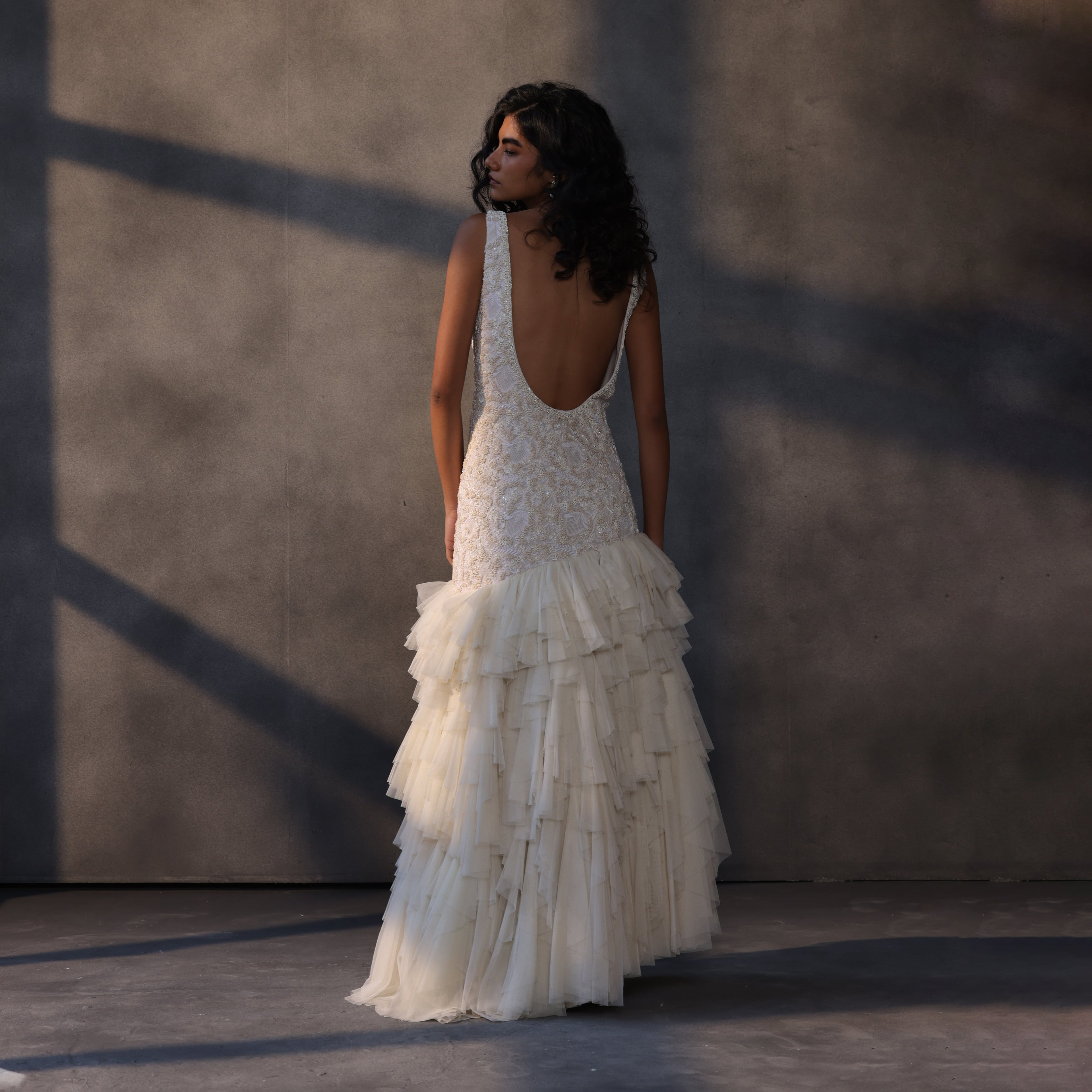 Ivory Reverie – Chikankari Cascade Gown