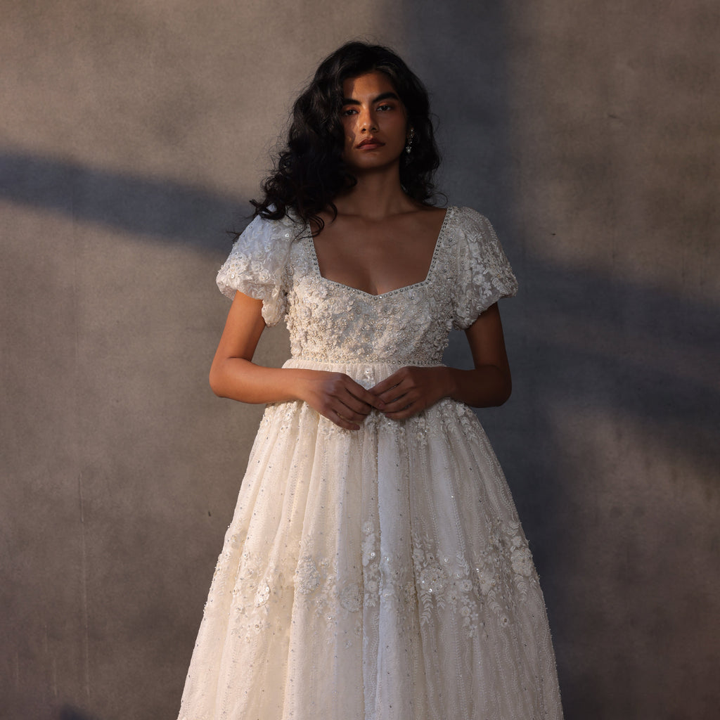 Gilded Twilight – Cutwork Lace Victorian Gown