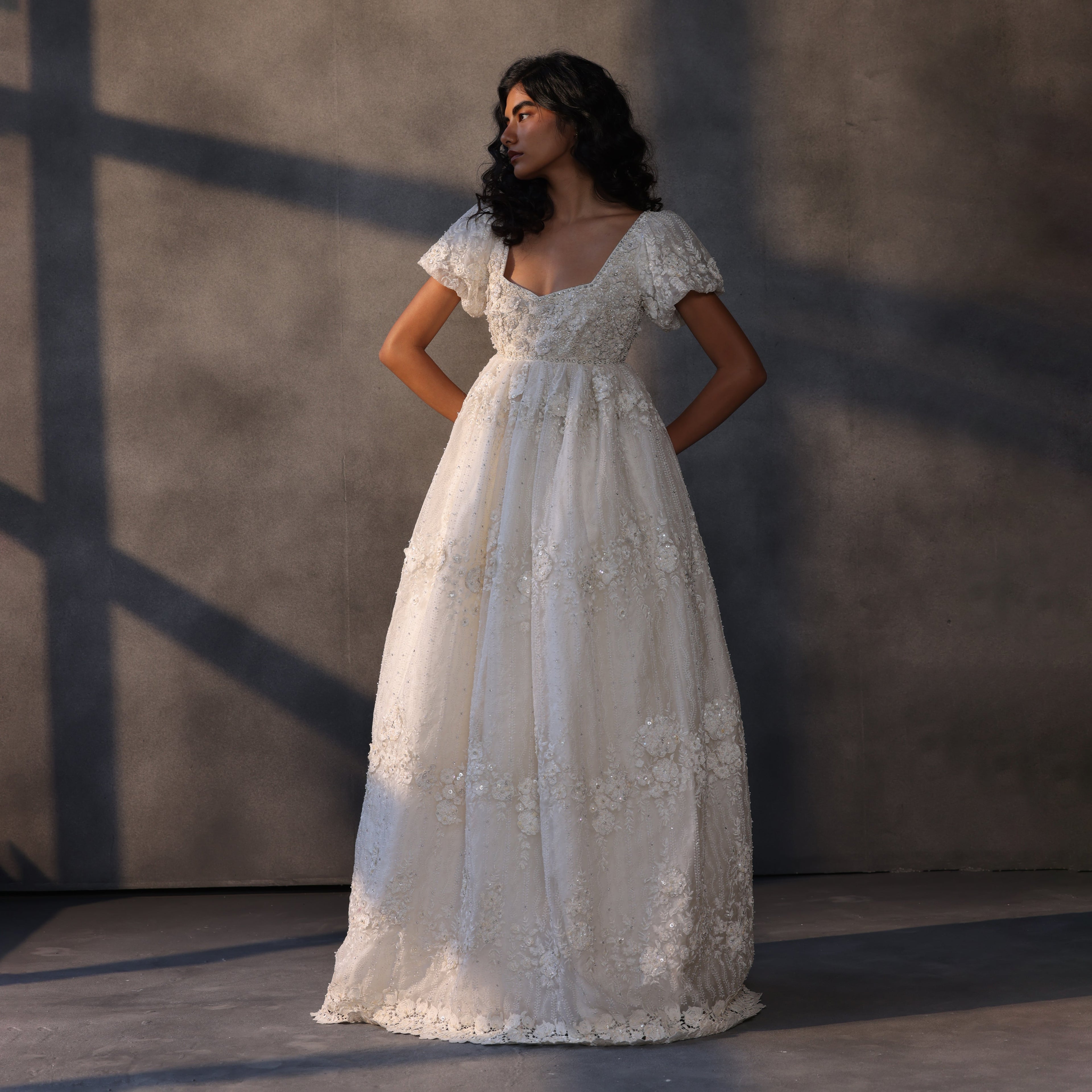 Gilded Twilight – Cutwork Lace Victorian Gown
