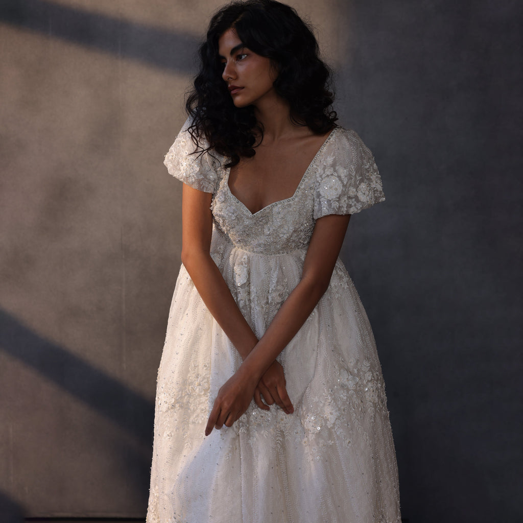Gilded Twilight – Cutwork Lace Victorian Gown