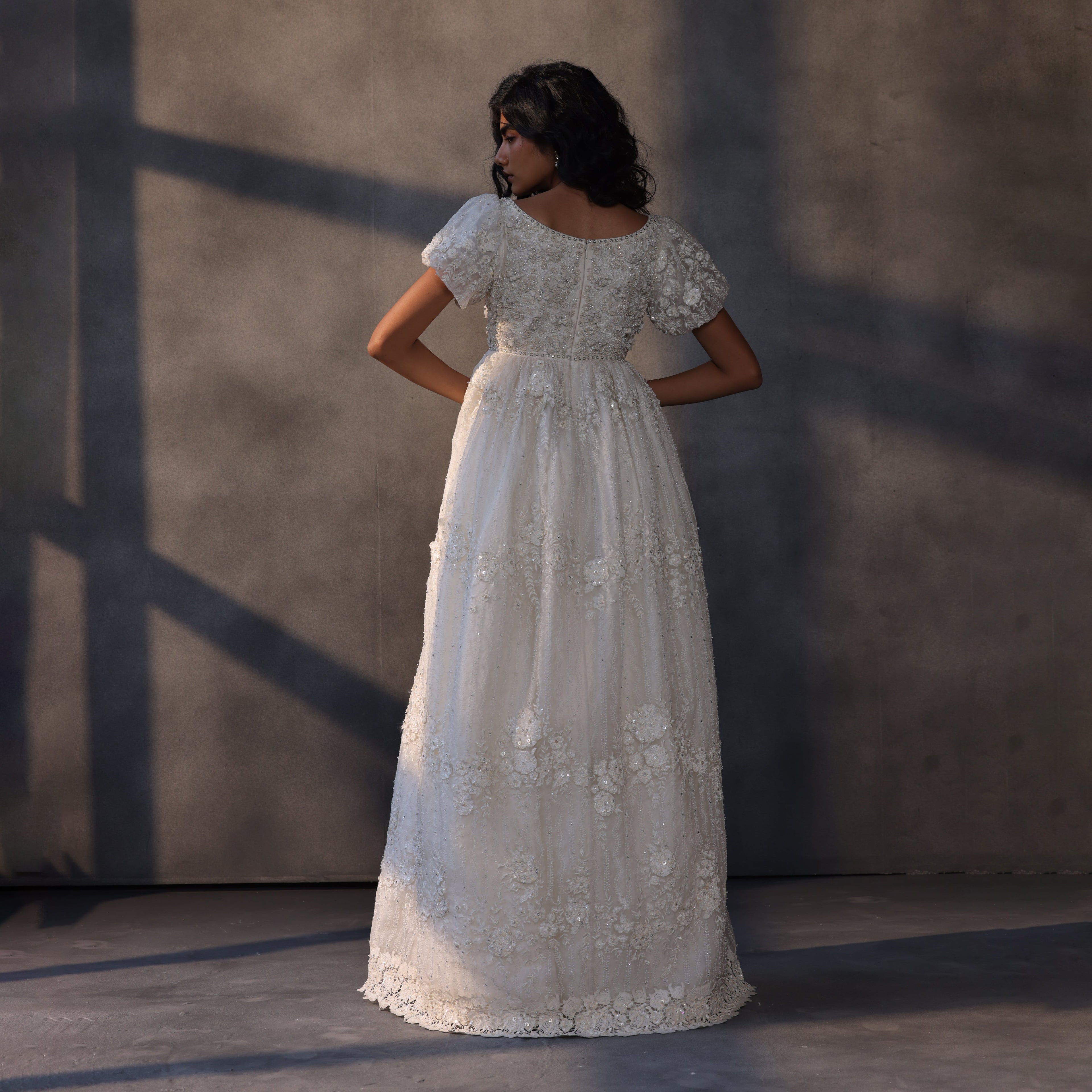 Gilded Twilight – Cutwork Lace Victorian Gown