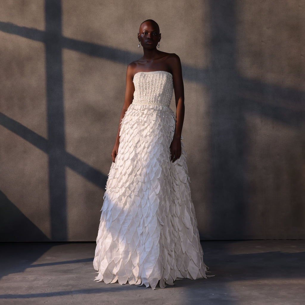 Celestial Bloom – Sculpted Taffeta Gown