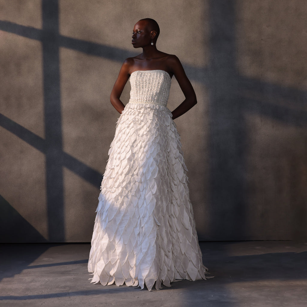 Celestial Bloom – Sculpted Taffeta Gown