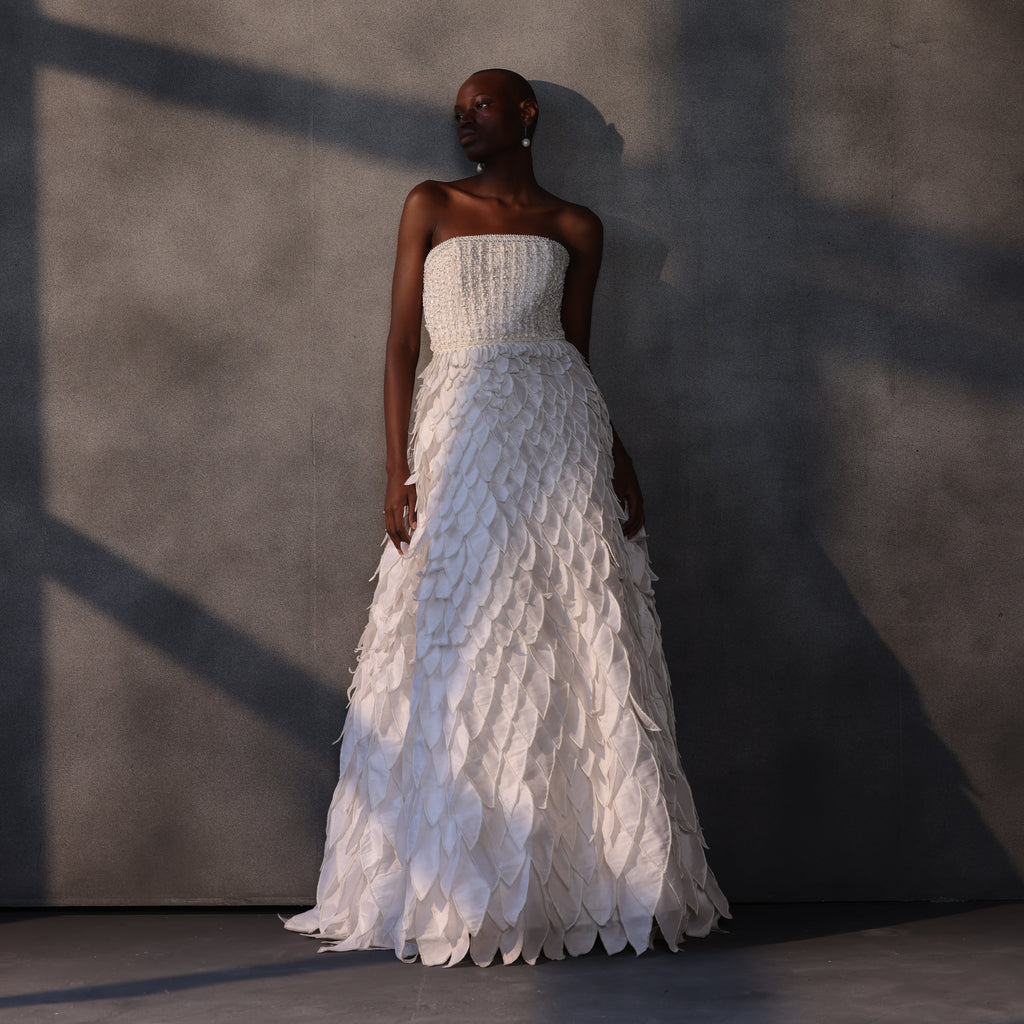 Celestial Bloom – Sculpted Taffeta Gown