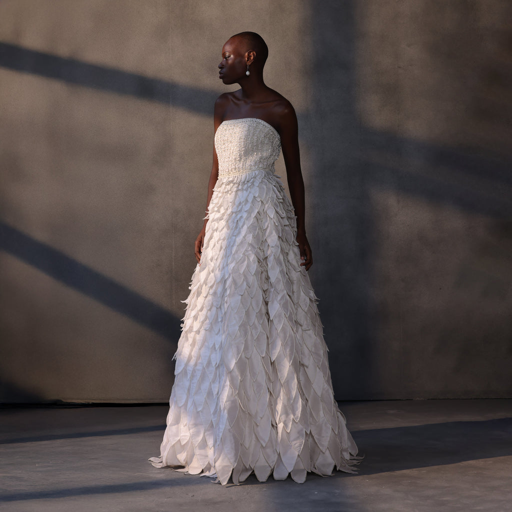 Celestial Bloom – Sculpted Taffeta Gown