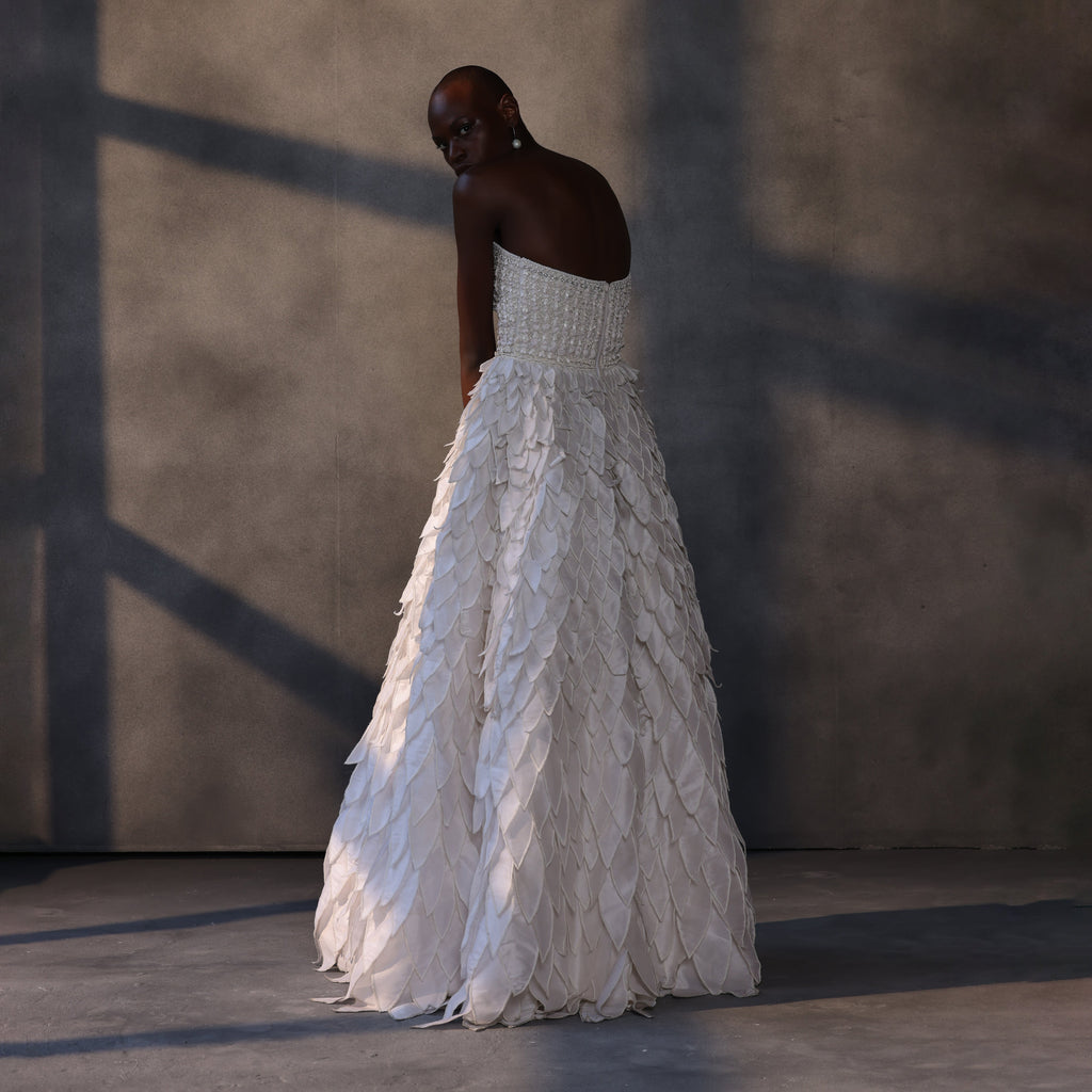 Celestial Bloom – Sculpted Taffeta Gown