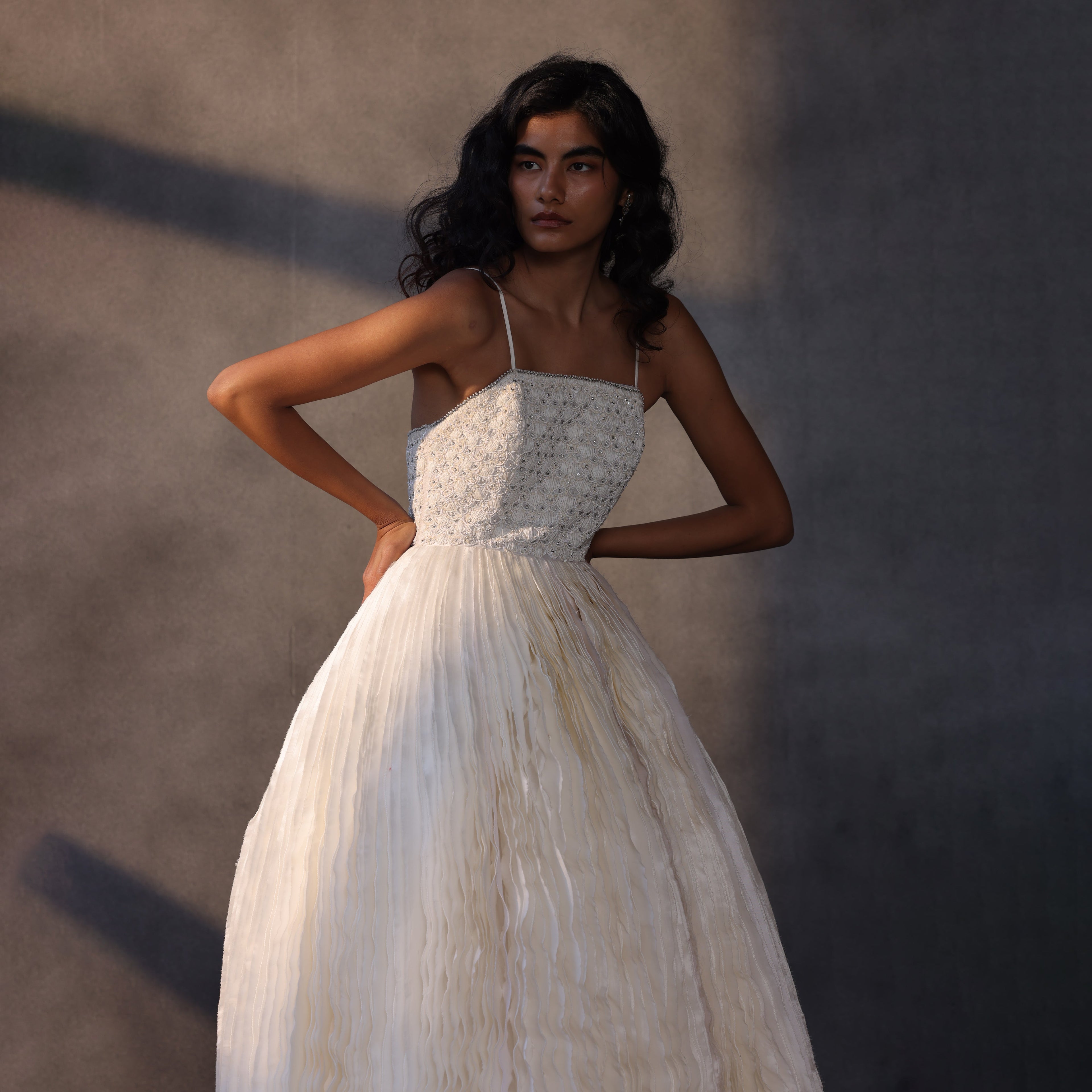 Lunar Serenade – Textured Taffeta Corset Dress