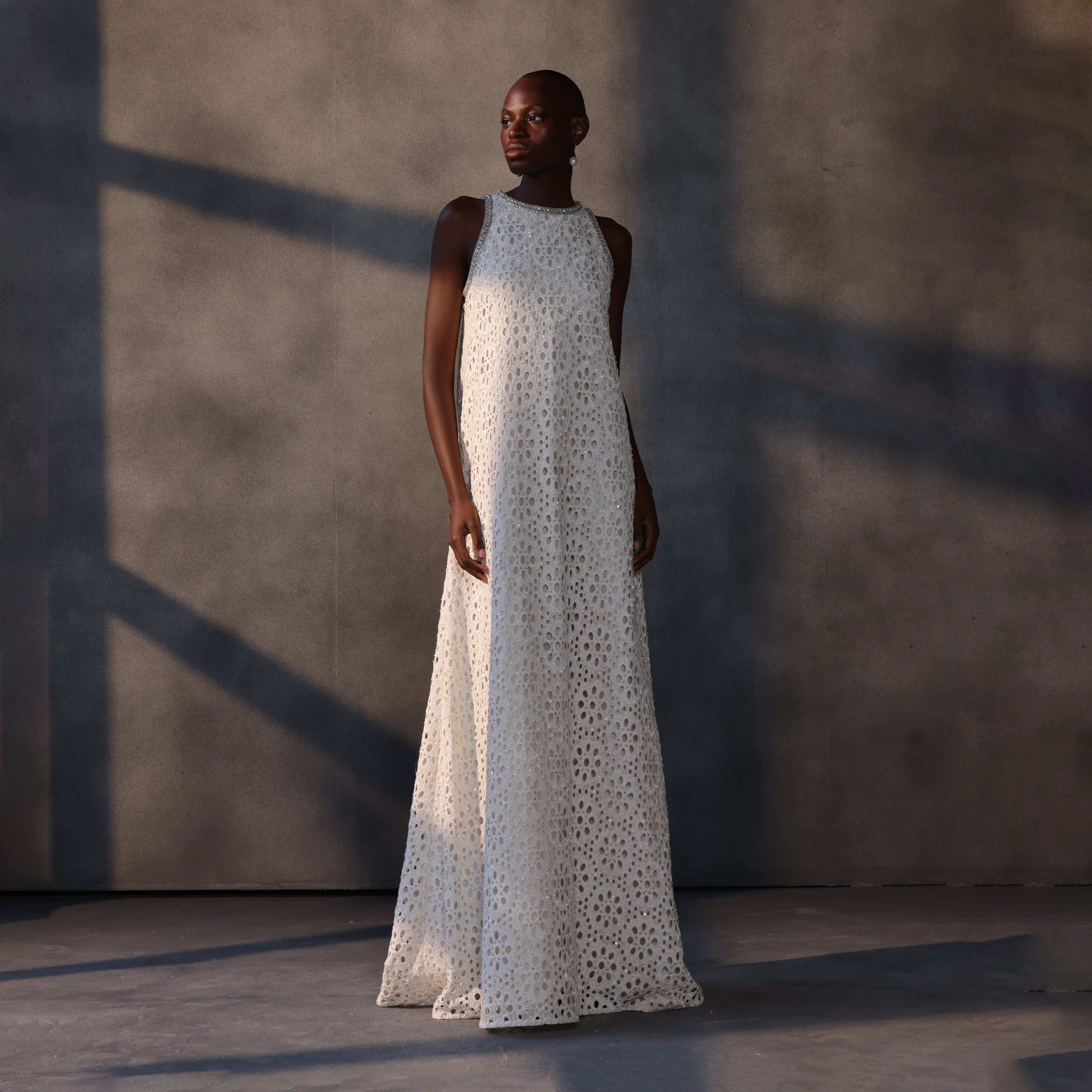 Ivory Dawn – Crystal Beaded Lace Shift Gown – Payal Jain
