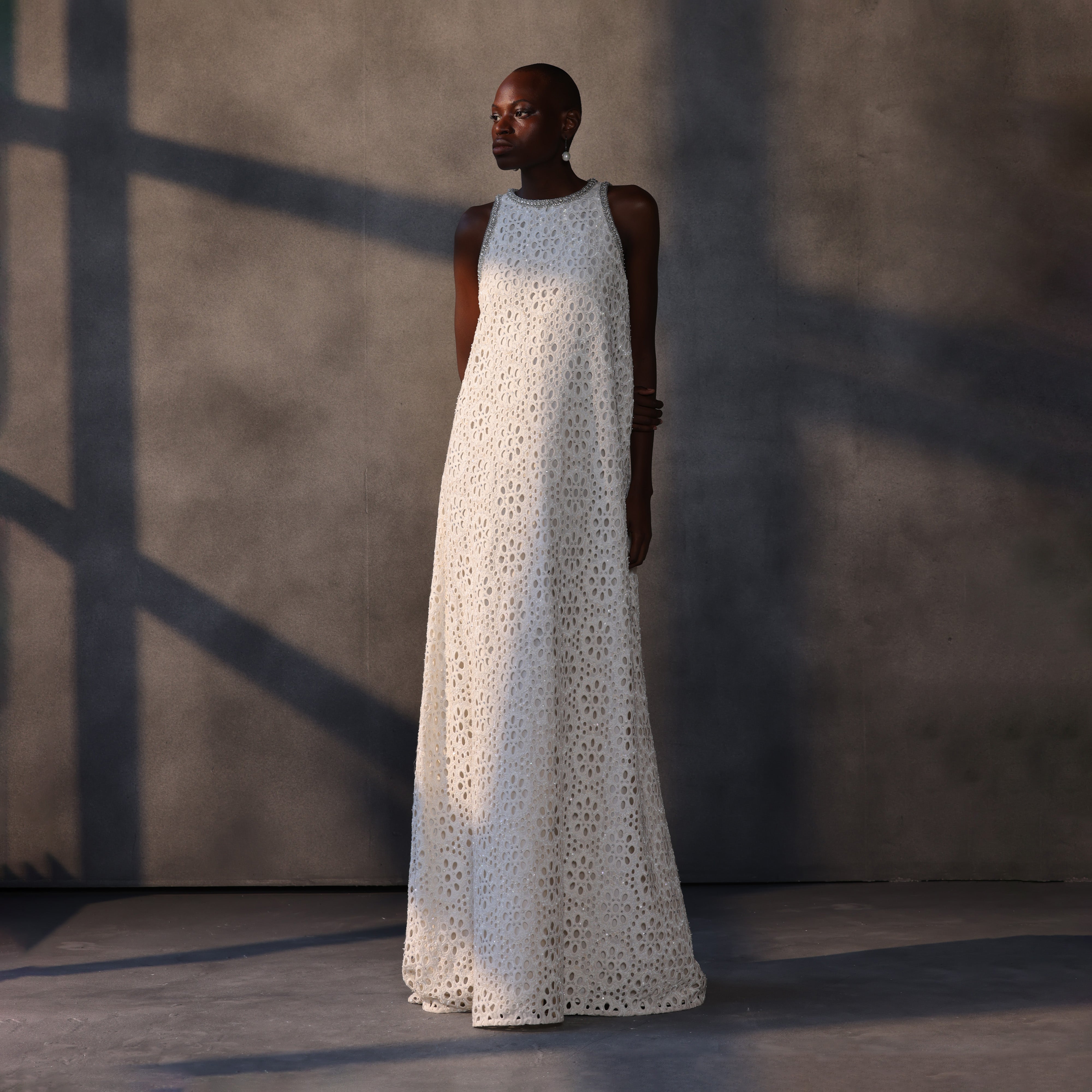 Ivory Dawn – Crystal Beaded Lace Shift Gown