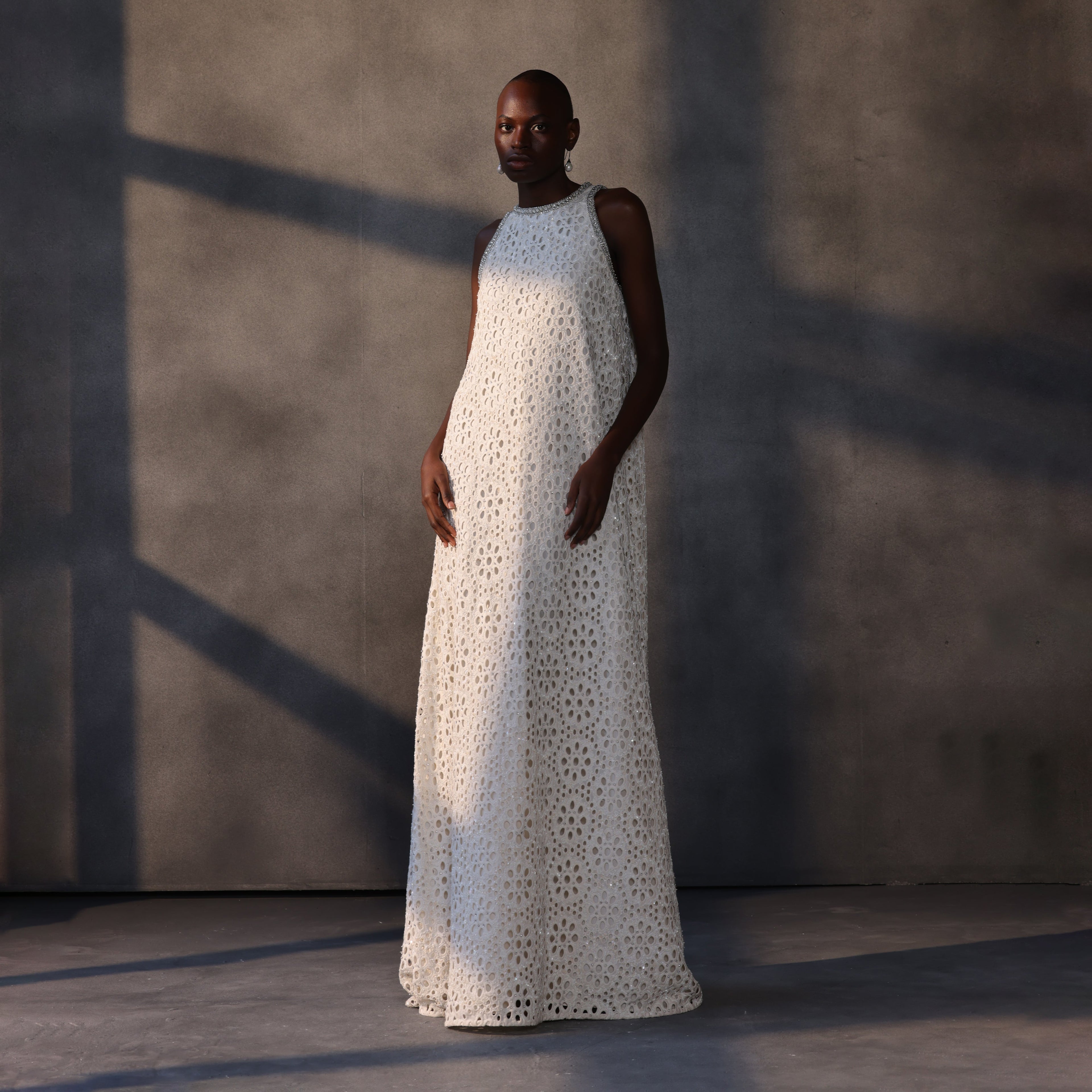 Ivory Dawn – Crystal Beaded Lace Shift Gown