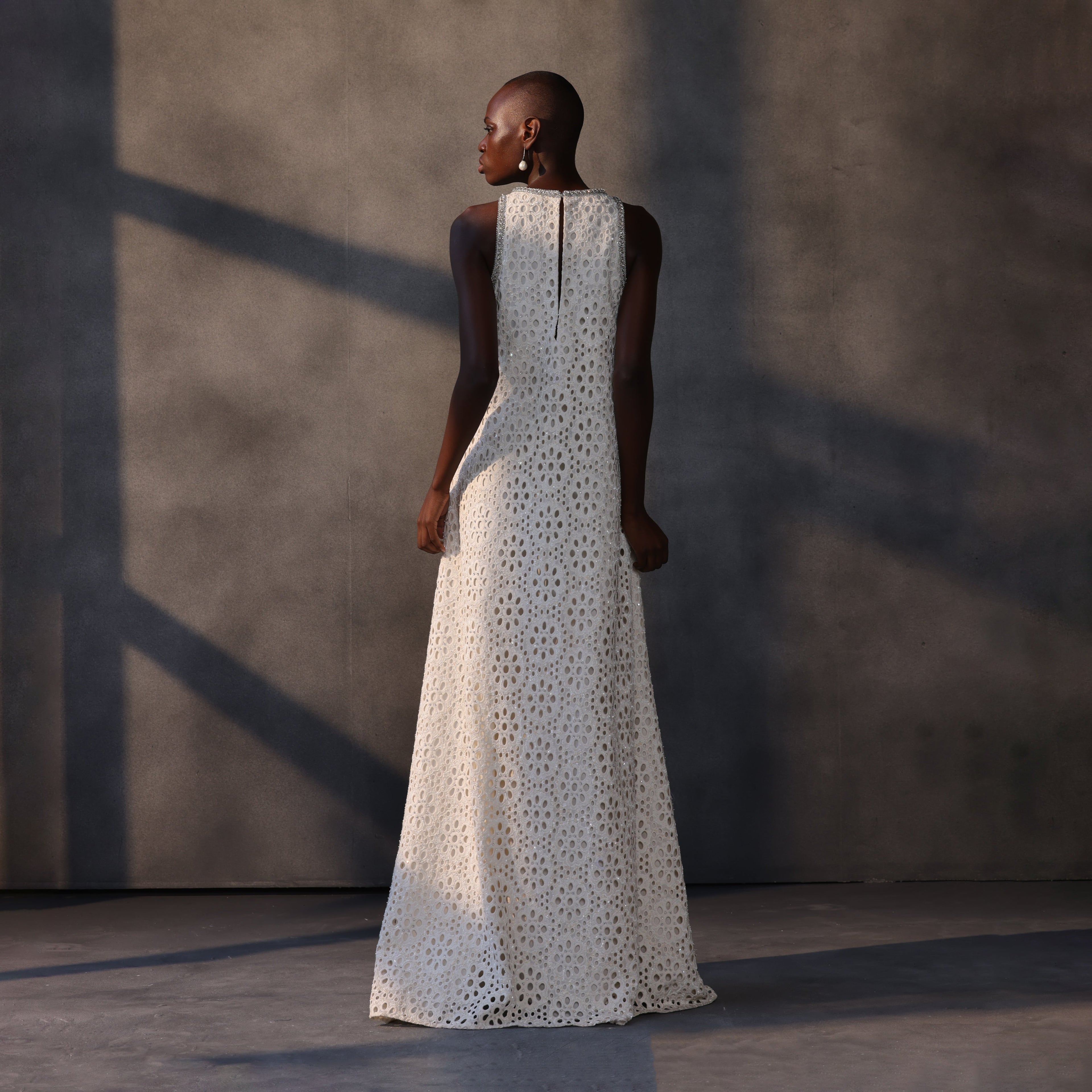 Ivory Dawn – Crystal Beaded Lace Shift Gown
