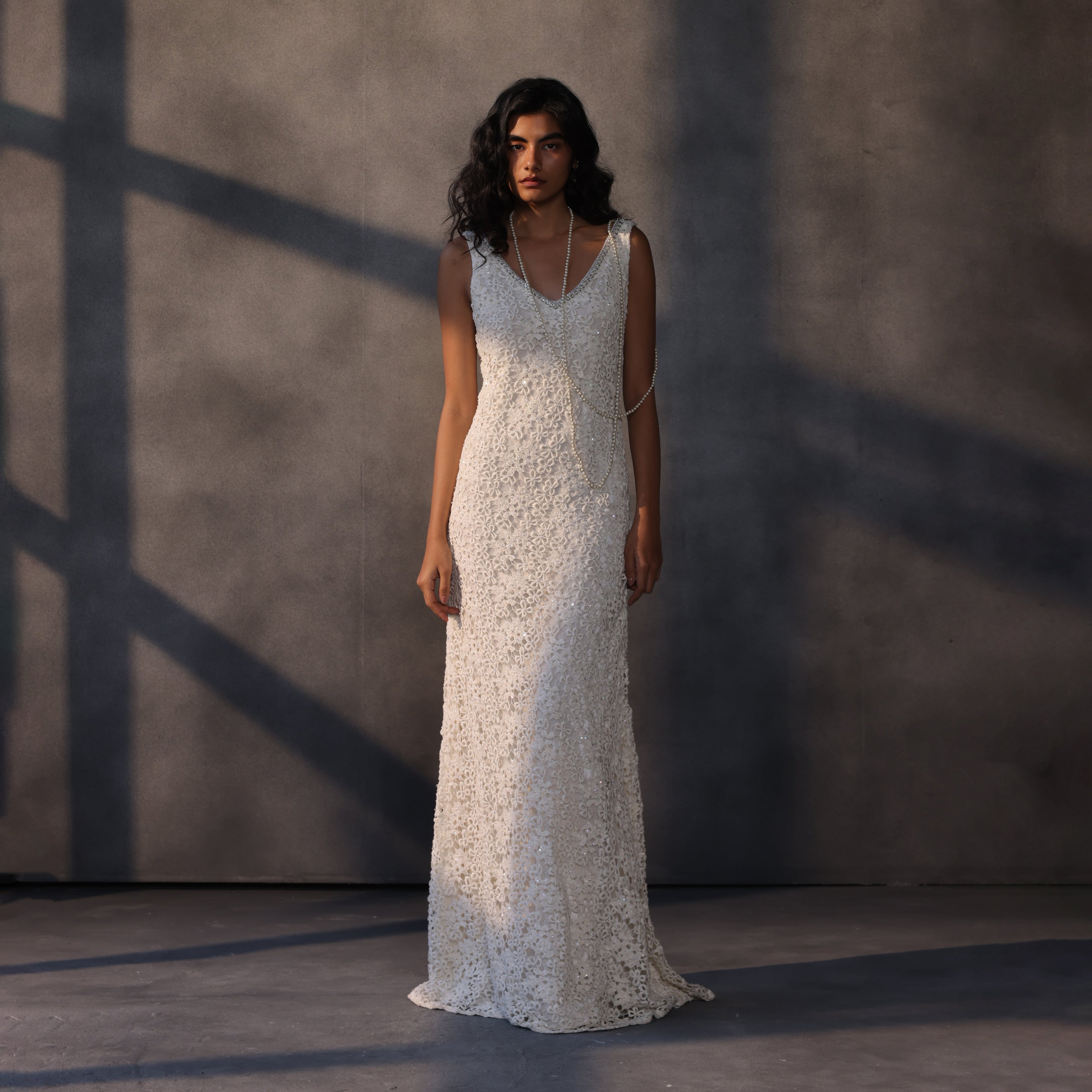 Silent Moon – Bejeweled Guipure Lace Gown