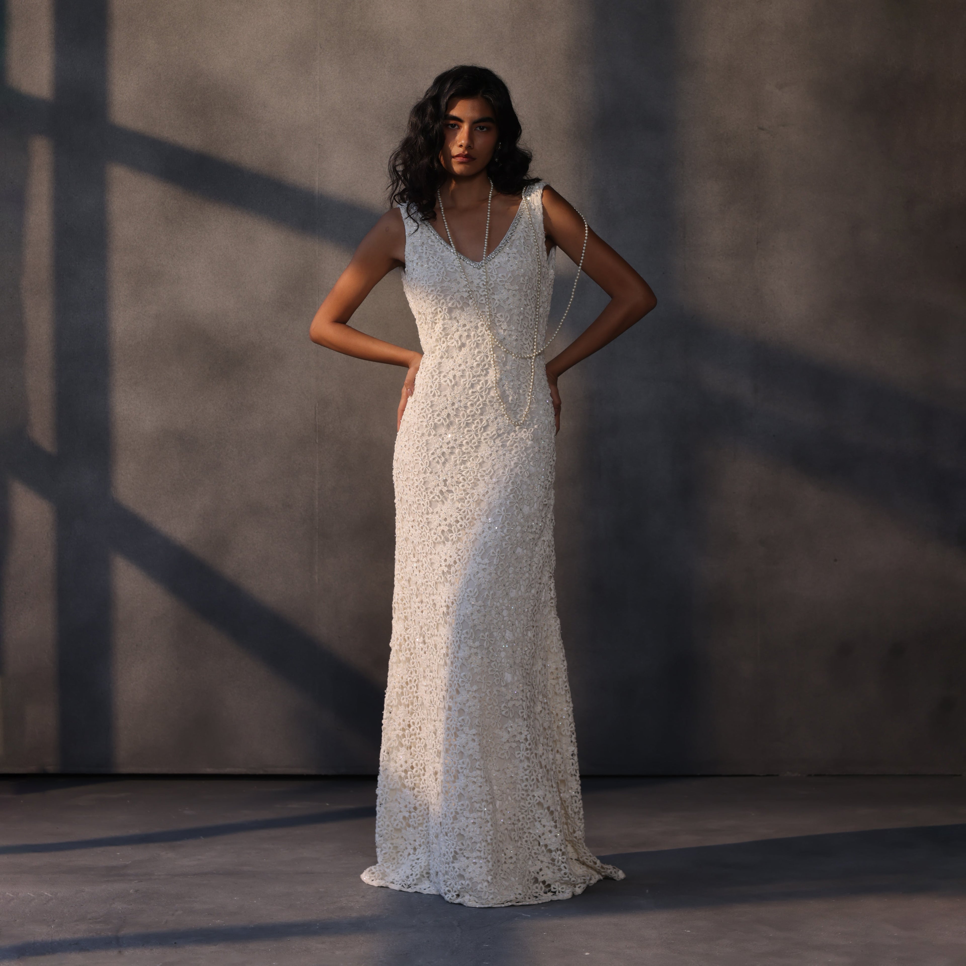 Silent Moon – Bejeweled Guipure Lace Gown