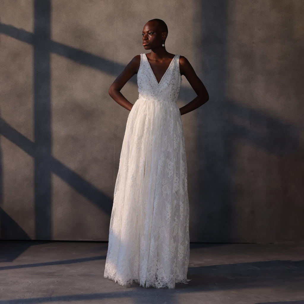 Aurora Mystique – Chantilly Lace Crystal Gown