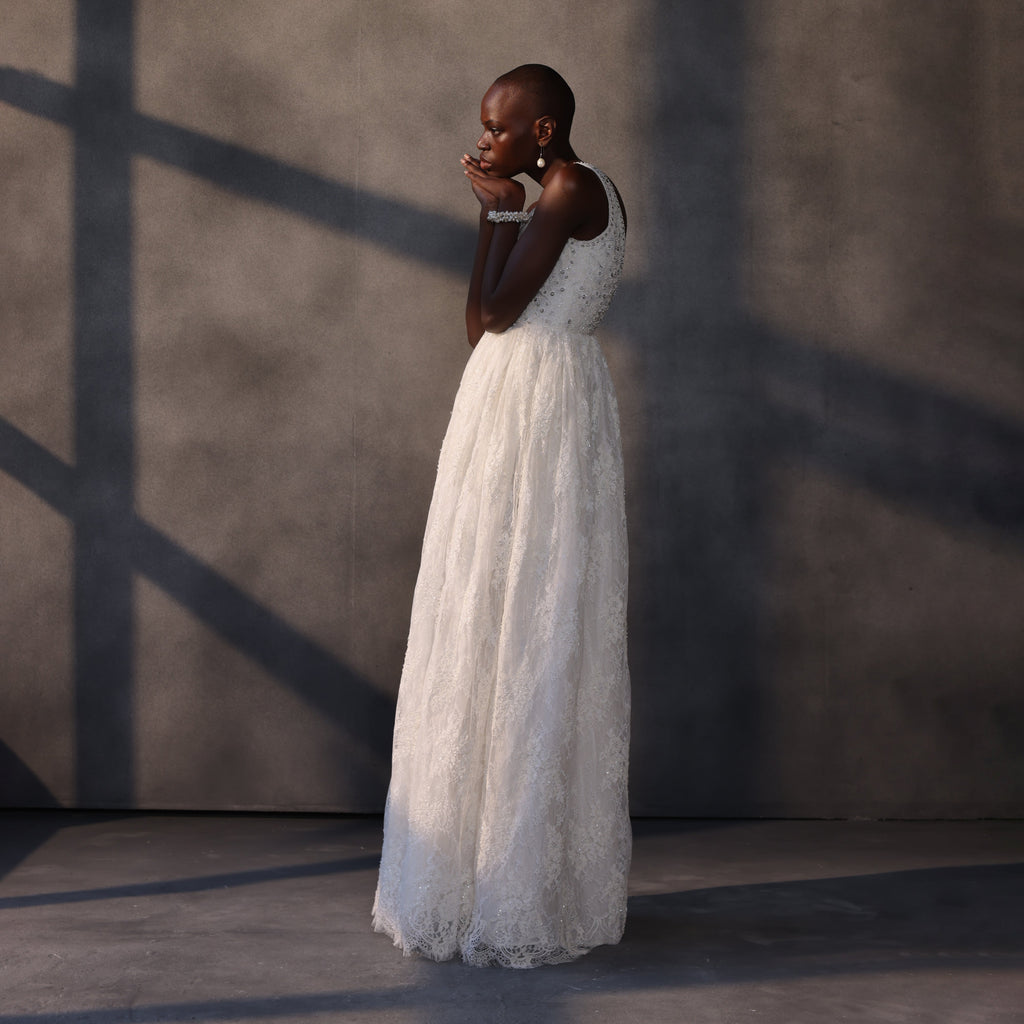 Aurora Mystique – Chantilly Lace Crystal Gown