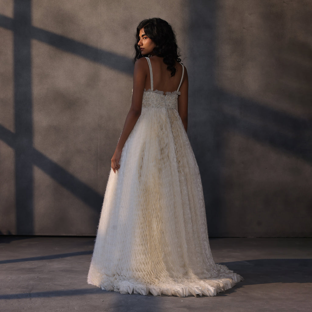 Ivory Eclipse – Handcrafted Taffeta Gown