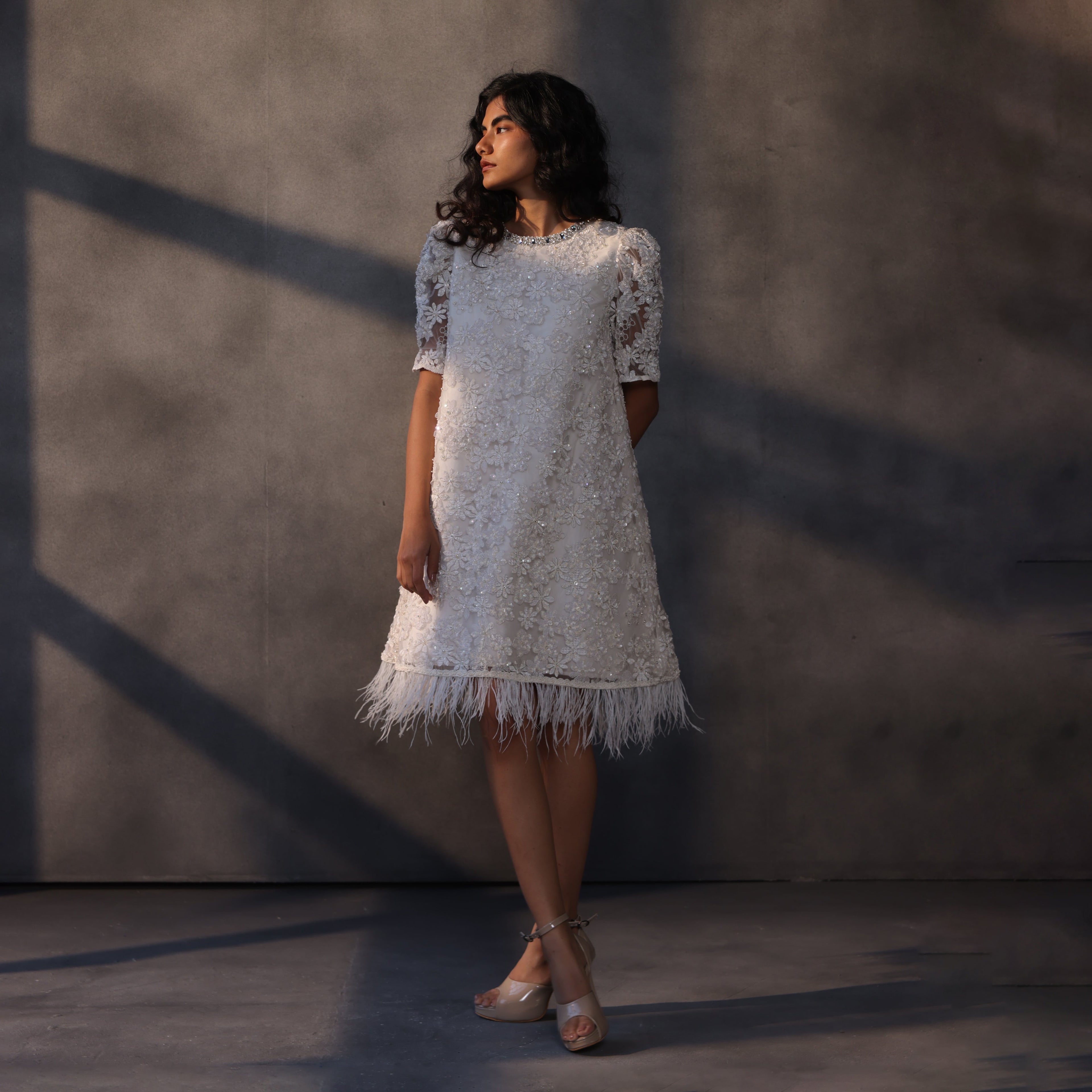 Winter Bloom – Cutwork Appliqué Lace Dress